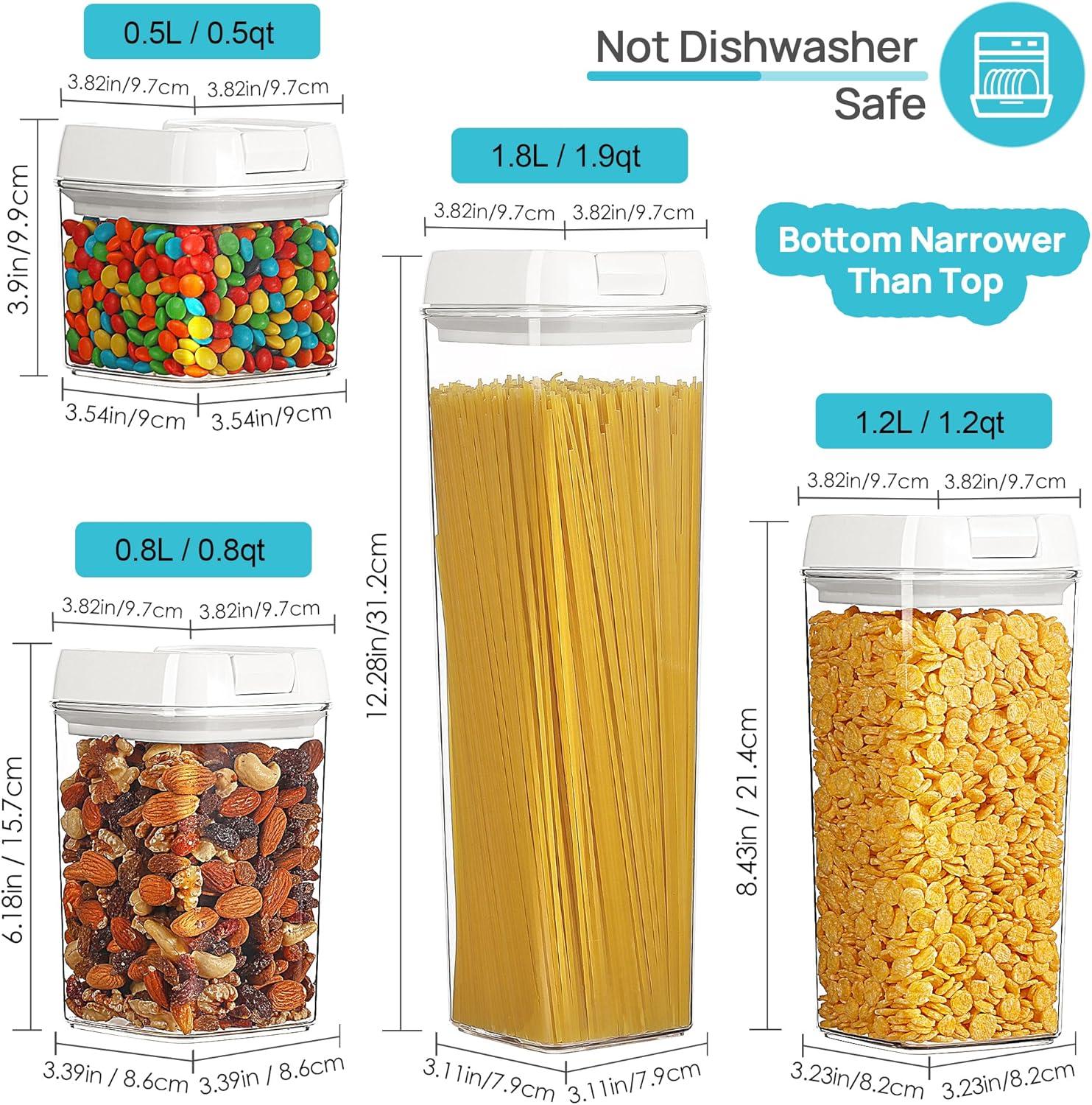 Juego de 7 Recipientes Herméticos para Almacenamiento de Despensa de Alimentos con Marcador de Borrado en Seco y Etiquetas, Negro