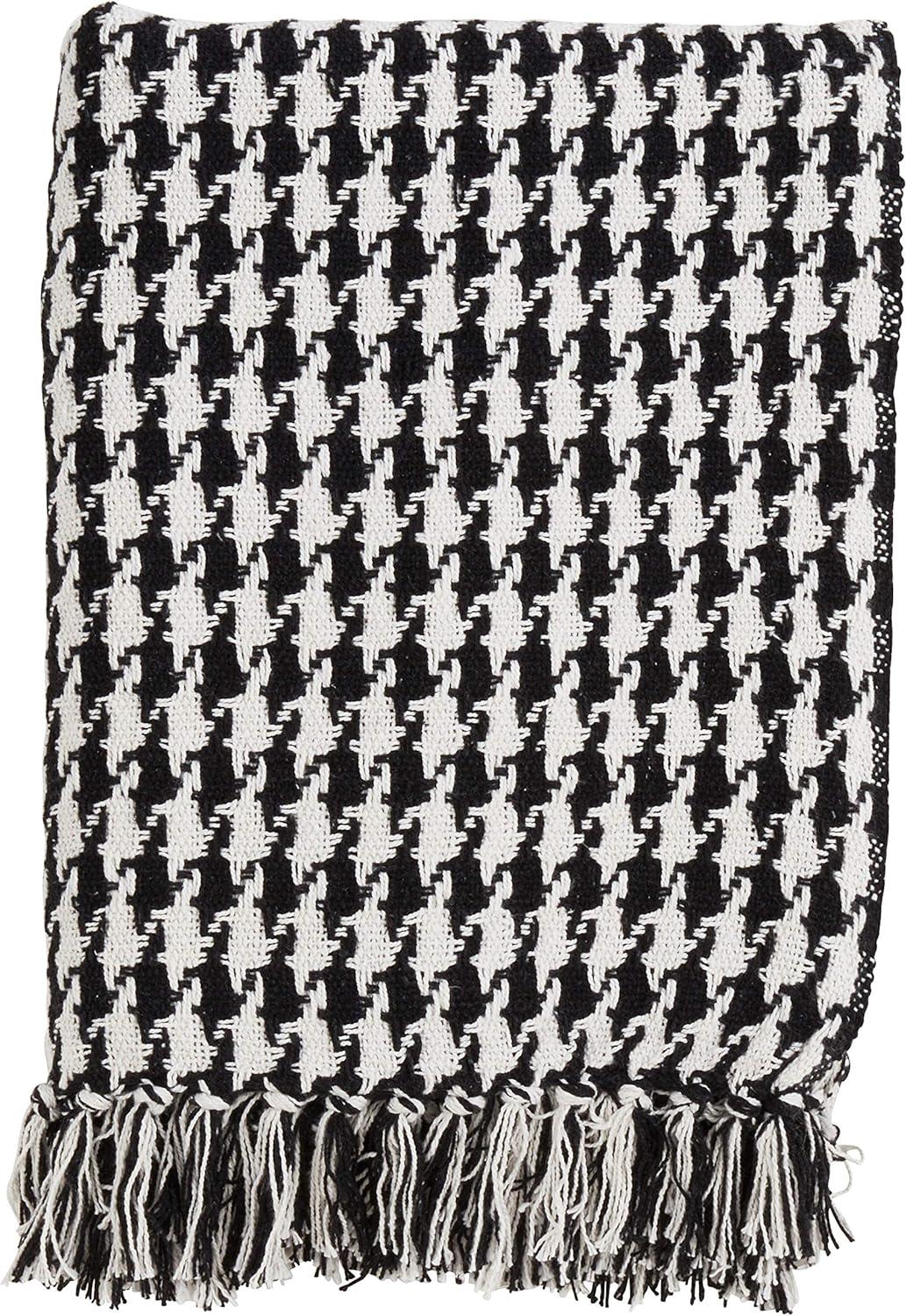 50"x60" Black and White Houndstooth Cotton Throw Blanket with Fringe