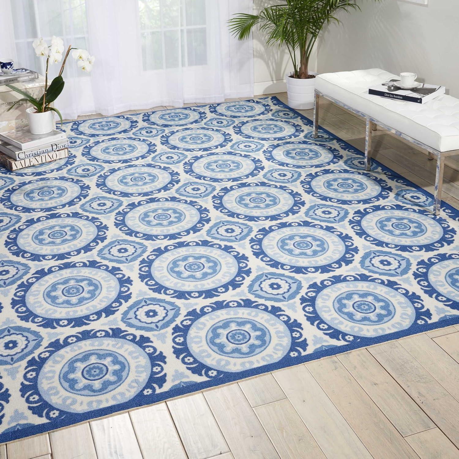 Elysian Navy Medallion Tufted 5'3" x 7'5" Synthetic Area Rug