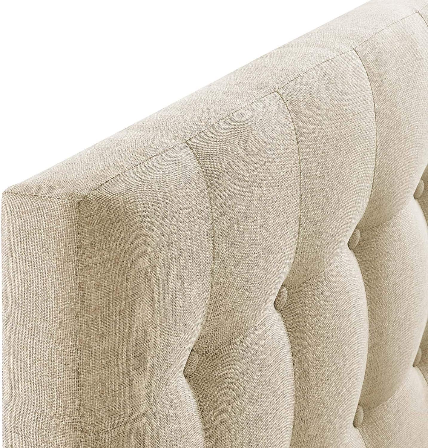 Beige Tufted Upholstered Twin Headboard with Button Detail