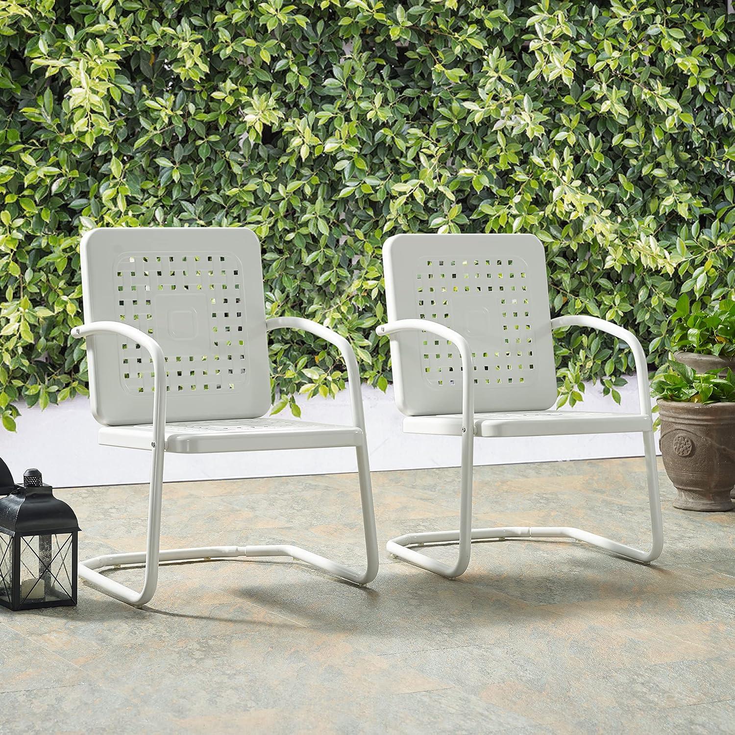 Crosley 2pk Bates Outdoor Steel Arm Chairs White: Vintage Style, Powder-Coated Finish, UV & Weather Resistant