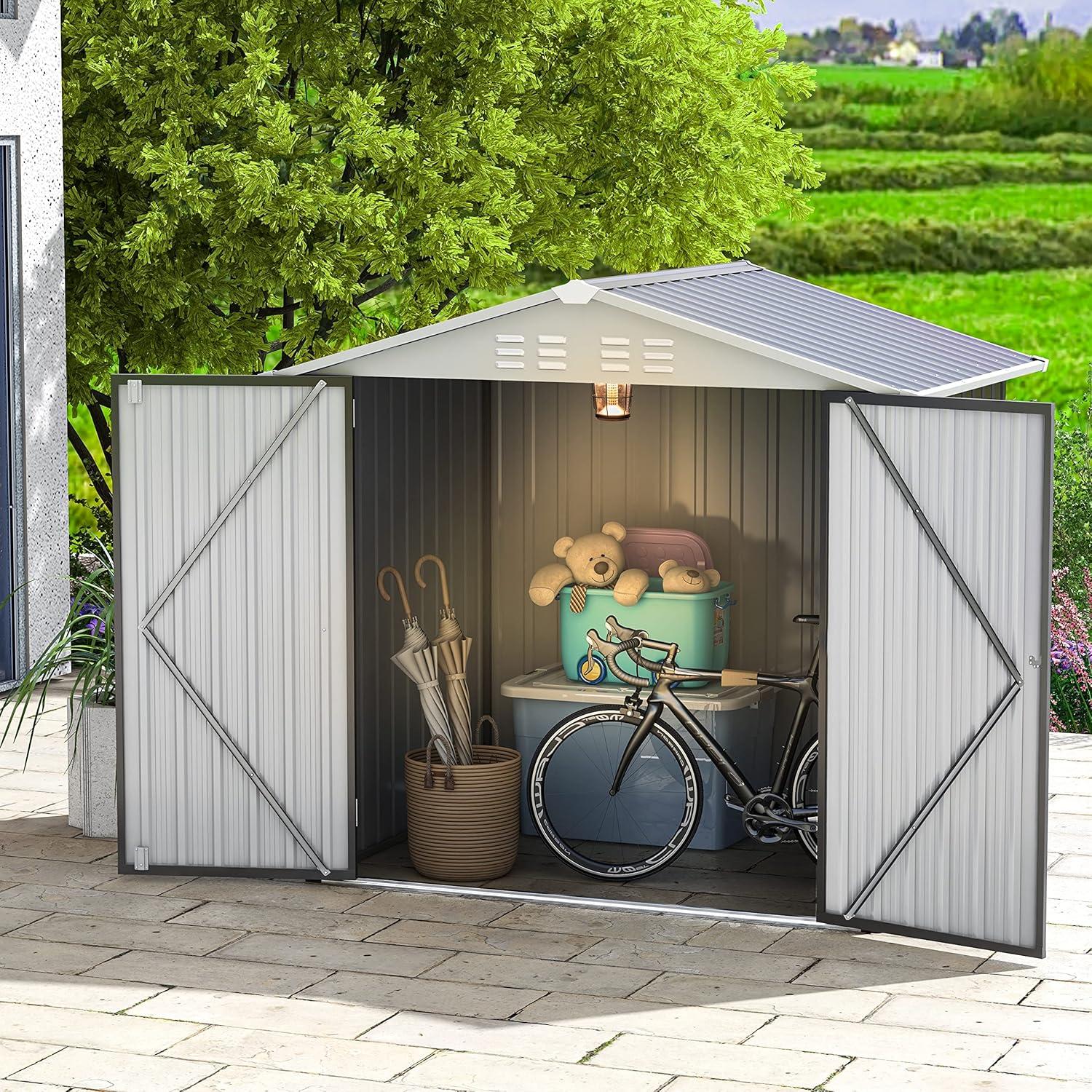 Dark Gray 6 x 4 FT Metal Outdoor Storage Shed with Hinged Doors