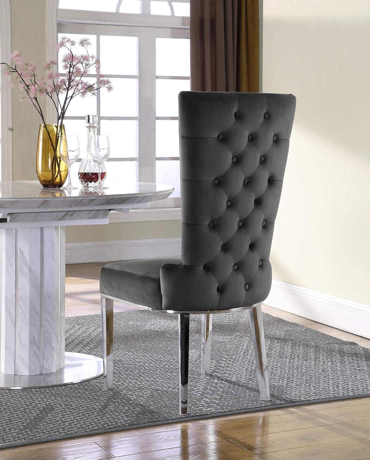 Meridian Furniture Serafina 20"H Velvet Dining Chair in Gray (Set of 2)