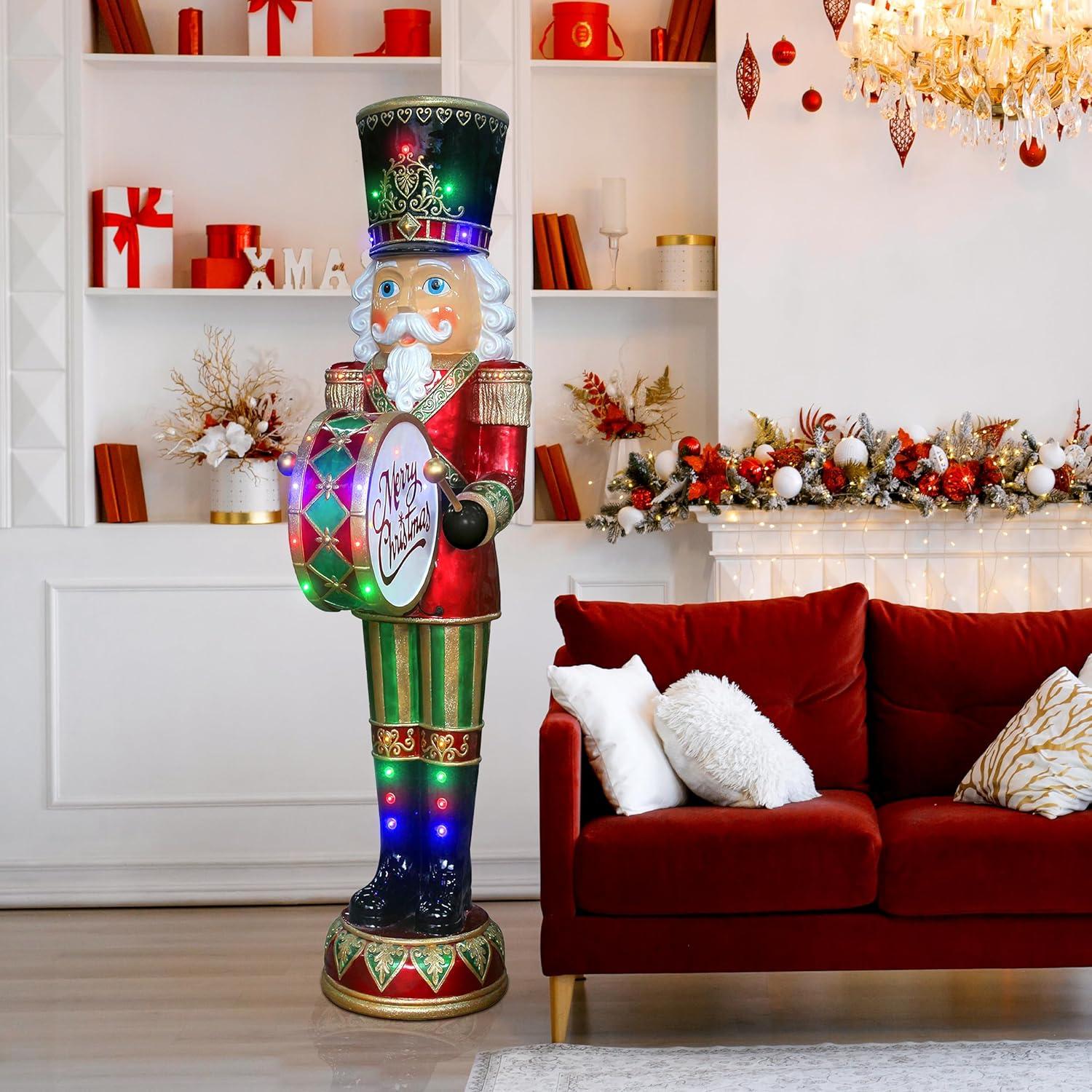 6-Ft Red and Green Nutcracker with Drum and LED Lights