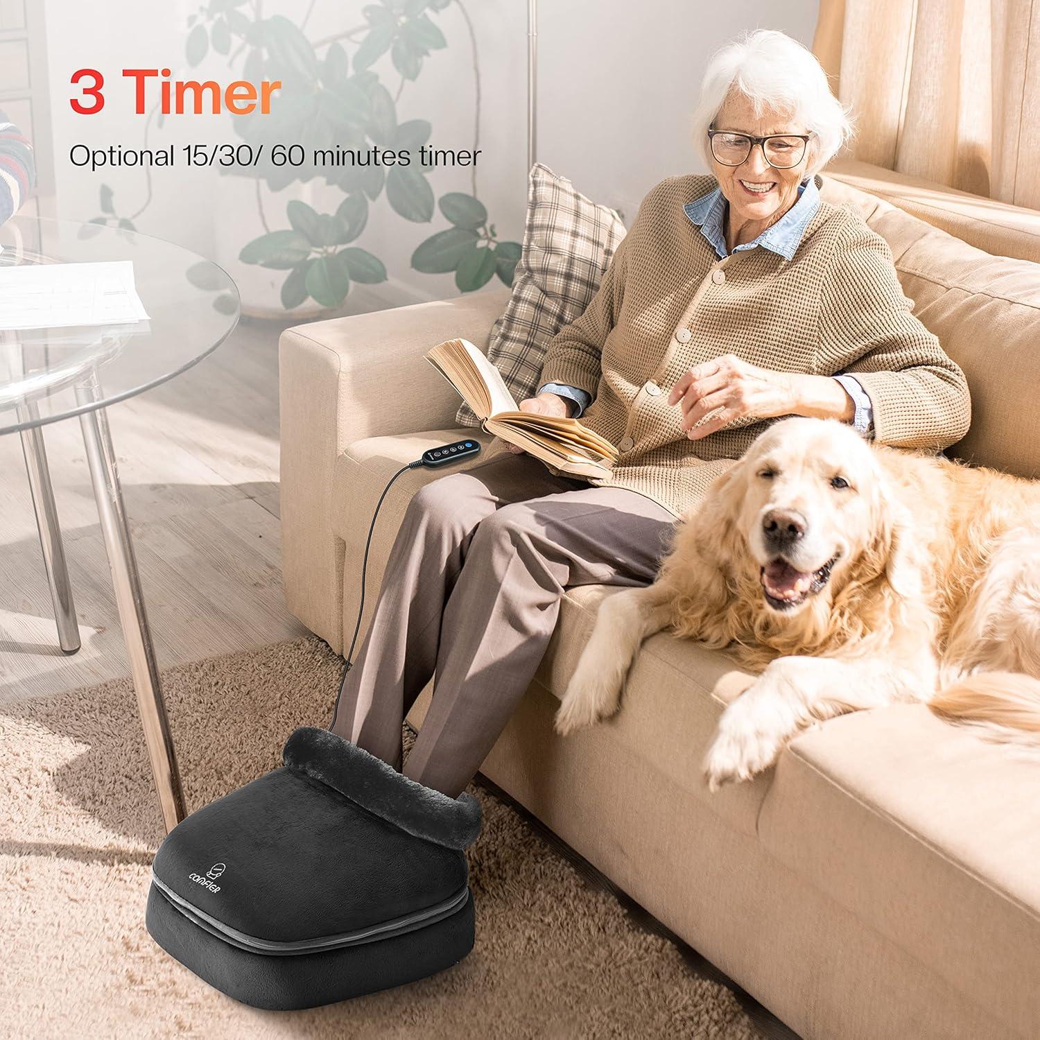 COMFIER Foot Warmer Massager,Gifts for Women,Men,Shiatsu Foot Massager with Heat, Electric Heating Pad for Back Feet,Back Massager for Pain Relief(Black)