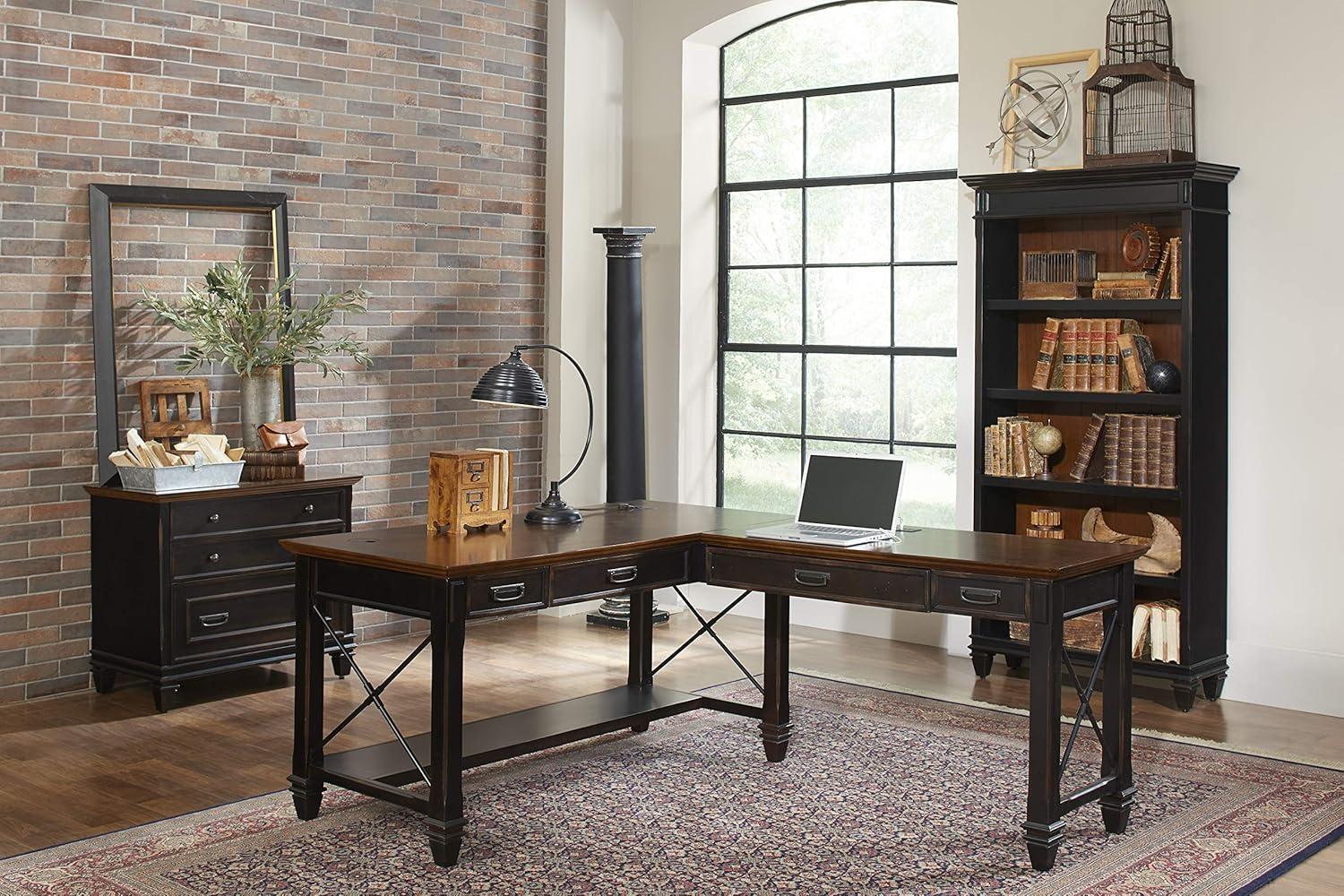 Hartford Open L Shaped Desk Brown - Martin Furniture: Vintage Style, Wire Mesh, Home Office