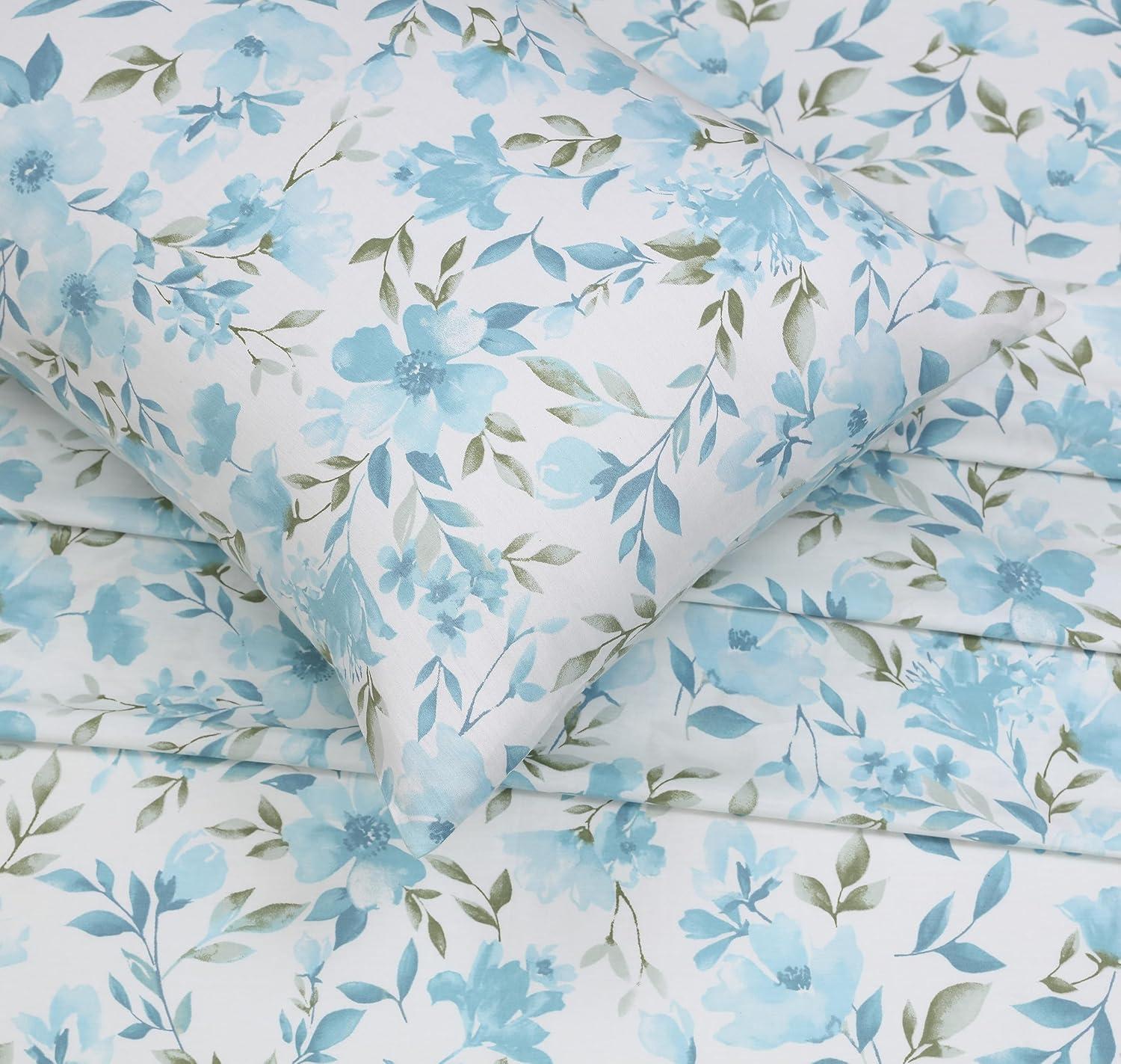 Erica Floral Full Cotton Percale Sheet Set