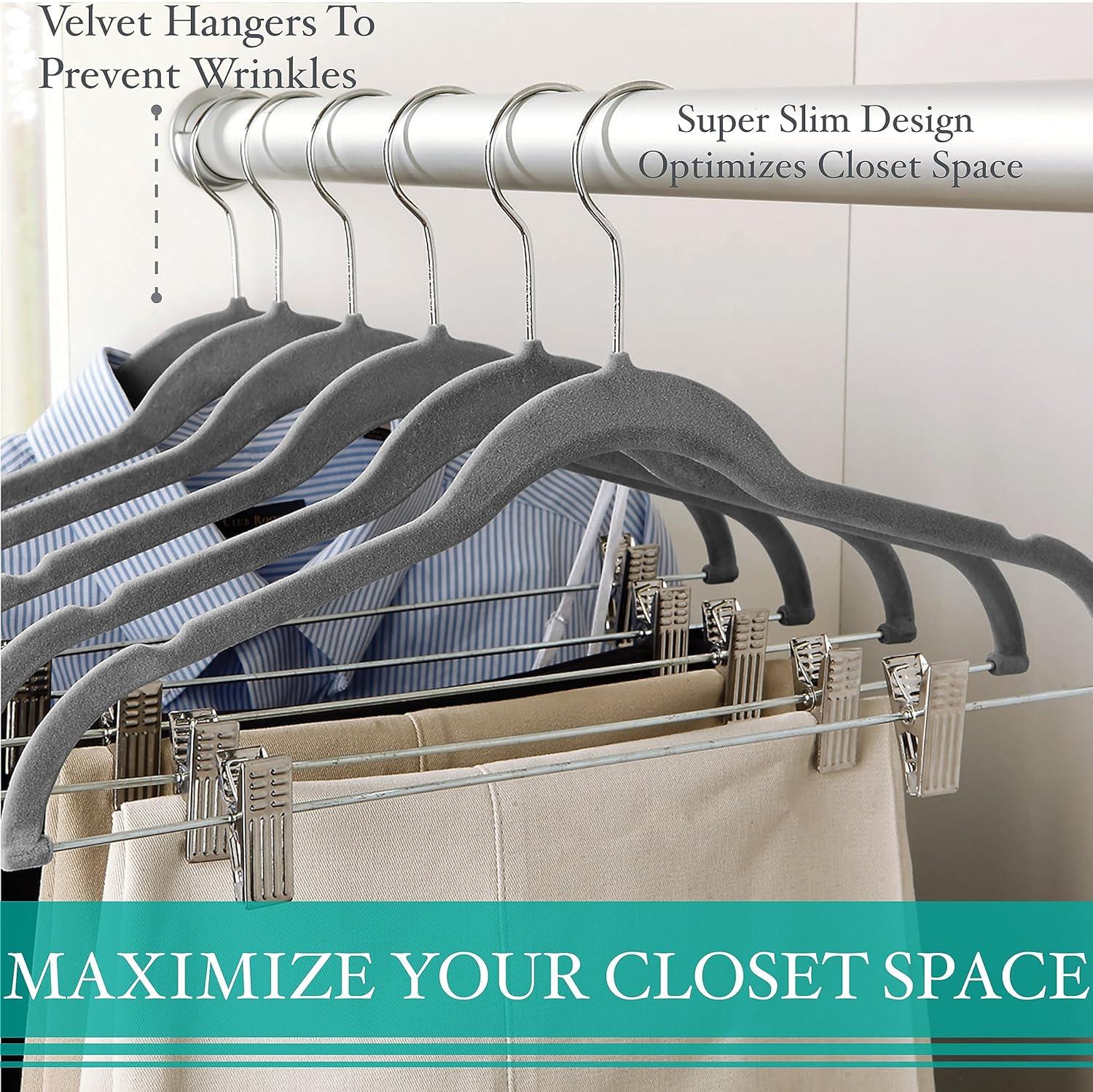 Simplify 6pk Velvet Hangers with Clips Gray