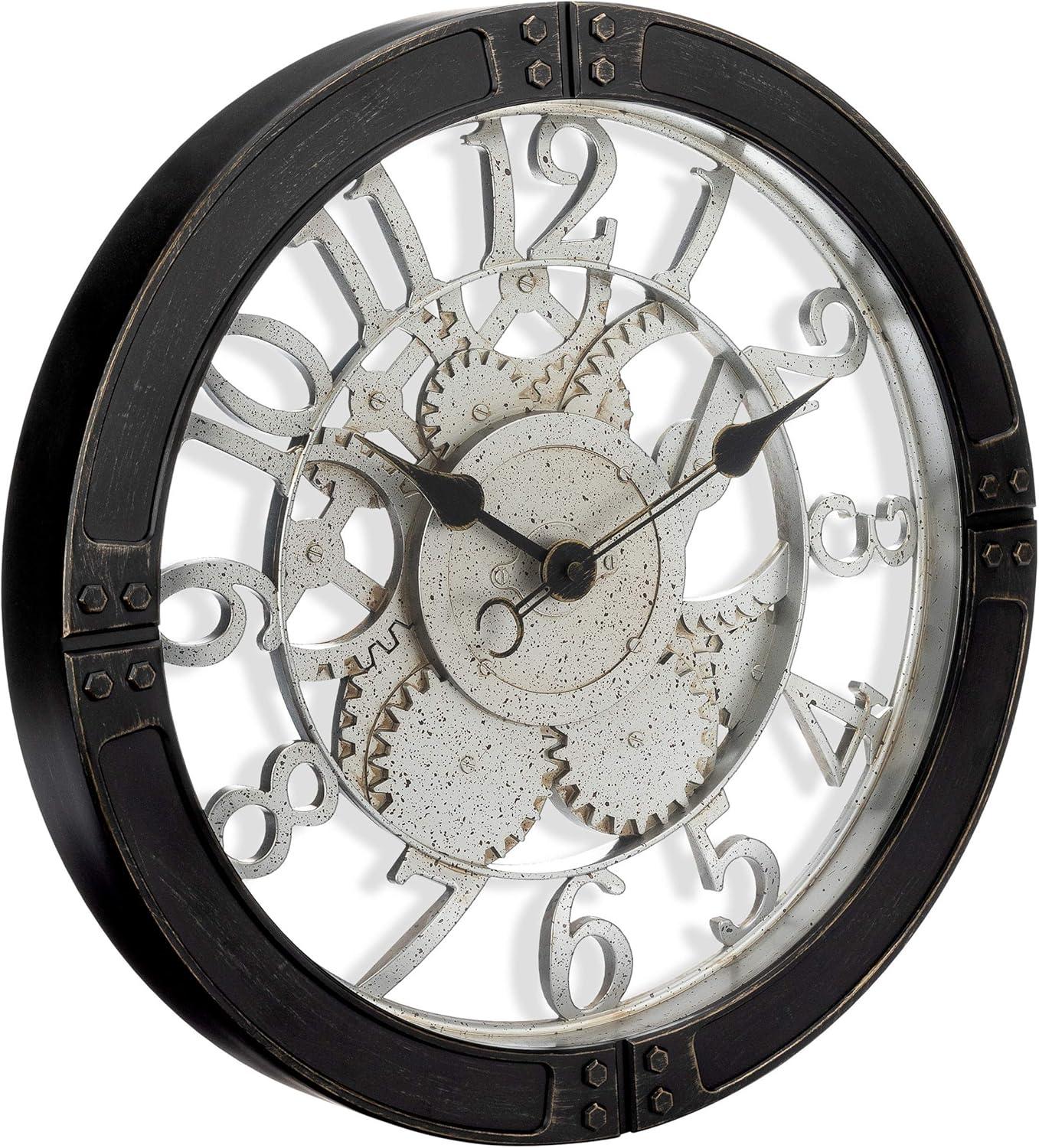 16" Gear Wall Clock with Open See Through Dial - Westclox: Quartz Movement, Industrial Black Frame