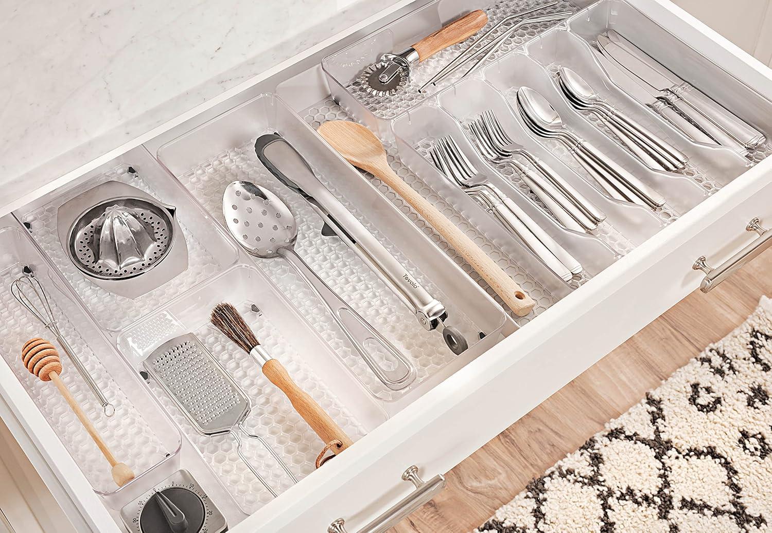 Spectrum Diversified Hexa Drawer Organizer Tray Modern Kitchen Cutlery, Utensil, Silverware Holder, Cabinet Storage, 6 x 12, Clear Frost