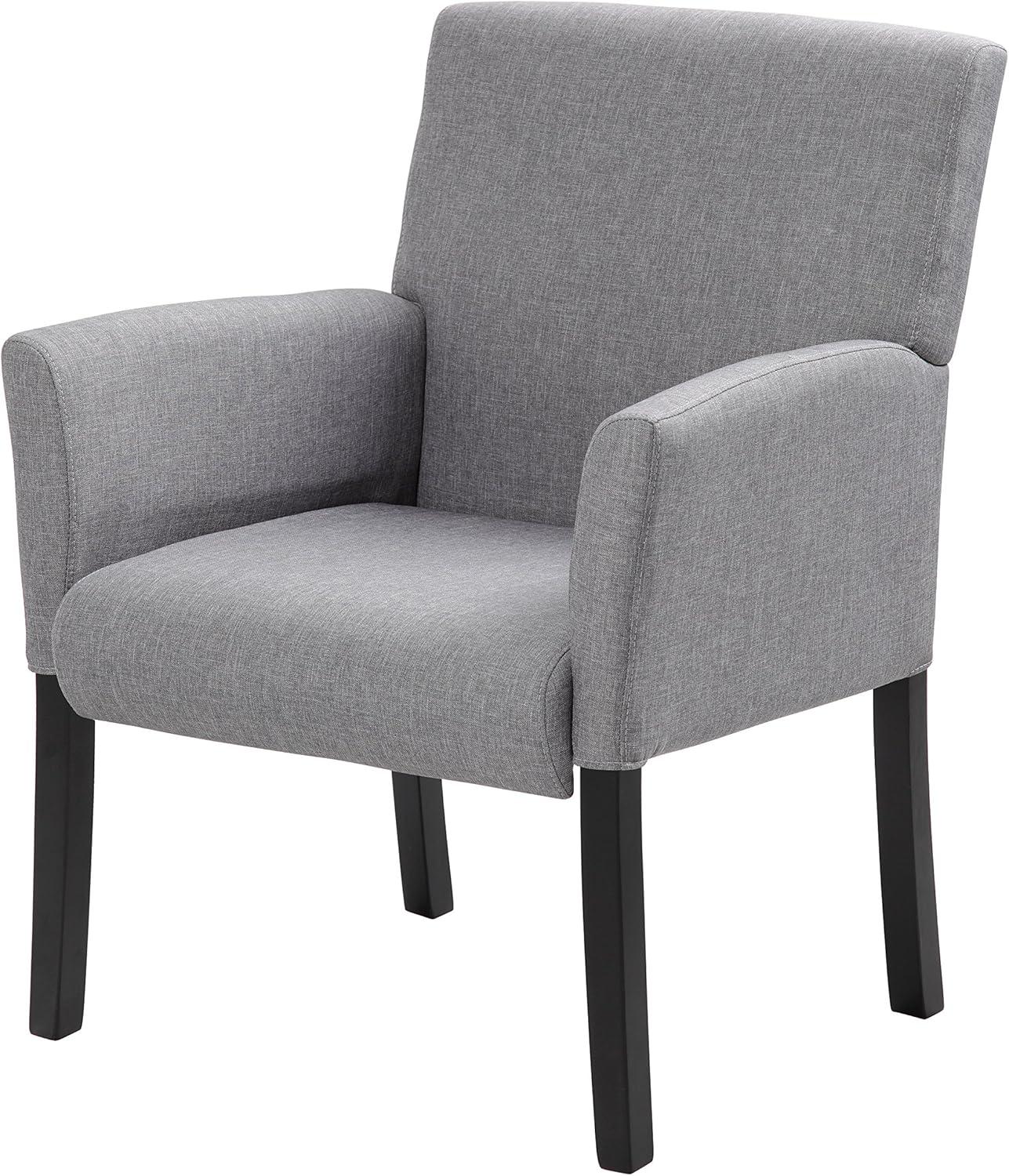 Elegant Medium Gray Linen Upholstered Guest Chair with Black Wood Legs