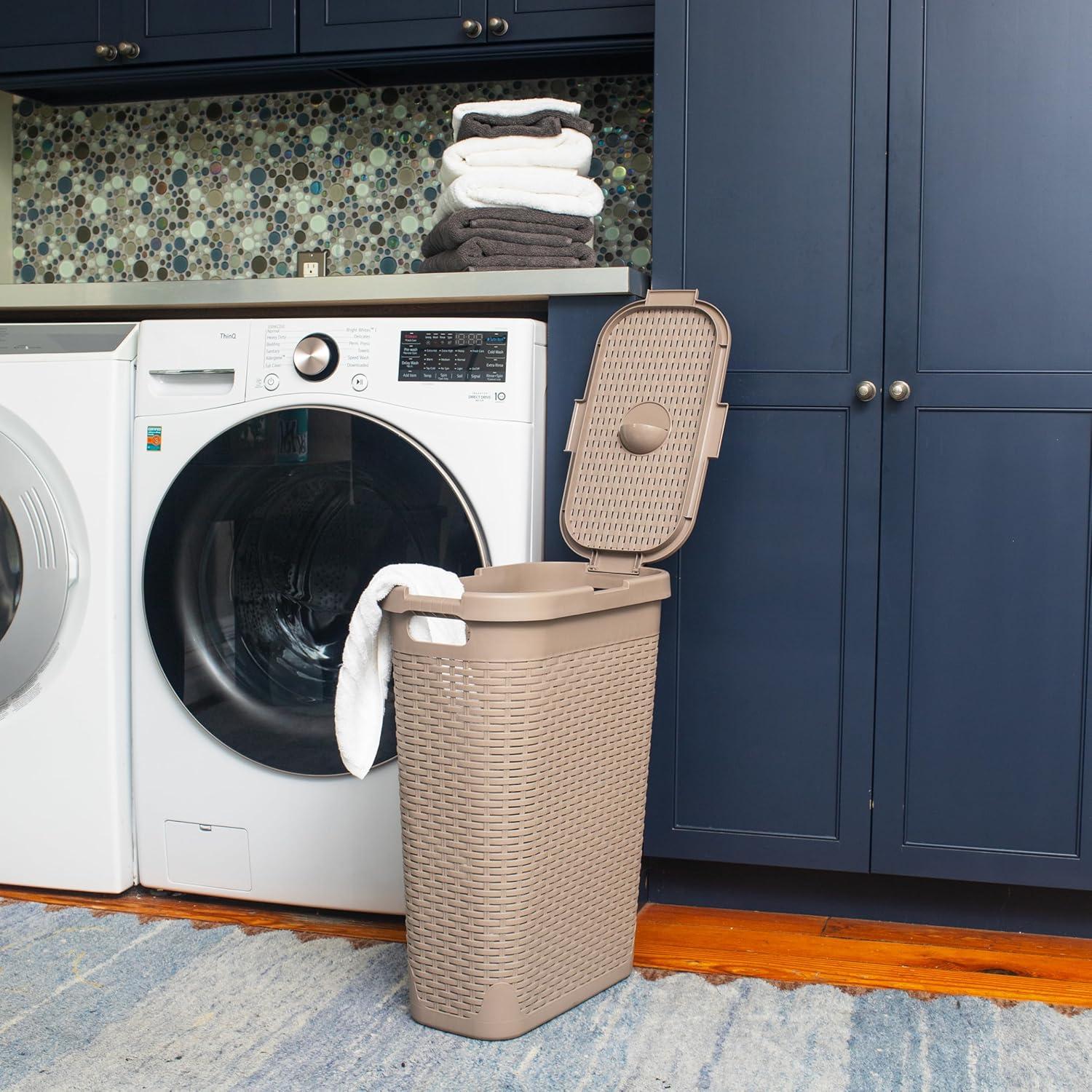 Mind Reader Mind Reader 40L Slim Laundry Hamper, Clothes Basket, Lid, Wicker Design, Plastic