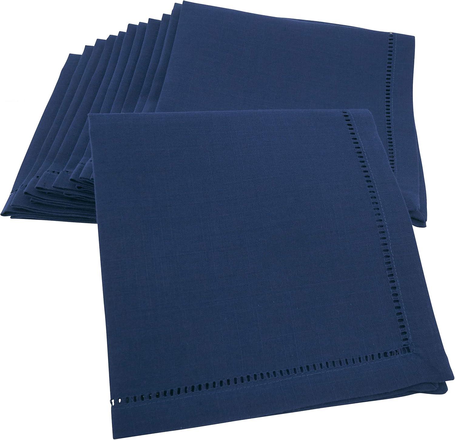 Saro Lifestyle Dinner Napkin With Hemstitch Border Design (Set of 12), Navy Blue, 18" x 18"