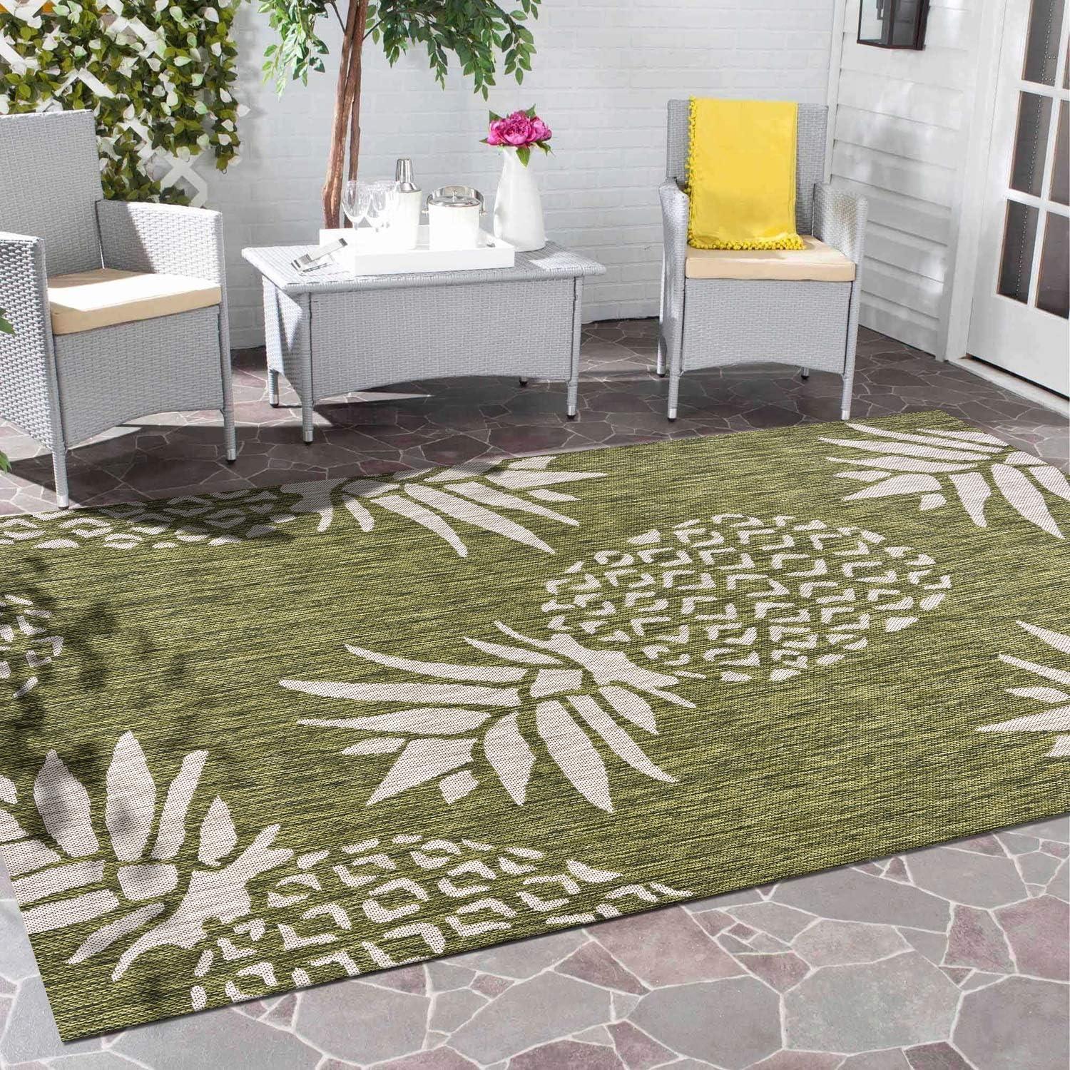 Ox Bay Caliana Tropical Pineapple Indoor, Outdoor Area Rug, Green, 5' x 7'