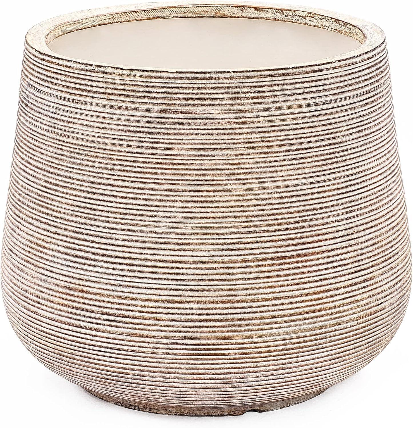 LuxenHome Distressed Tan MgO 15" H Tapered Round Planter Brown