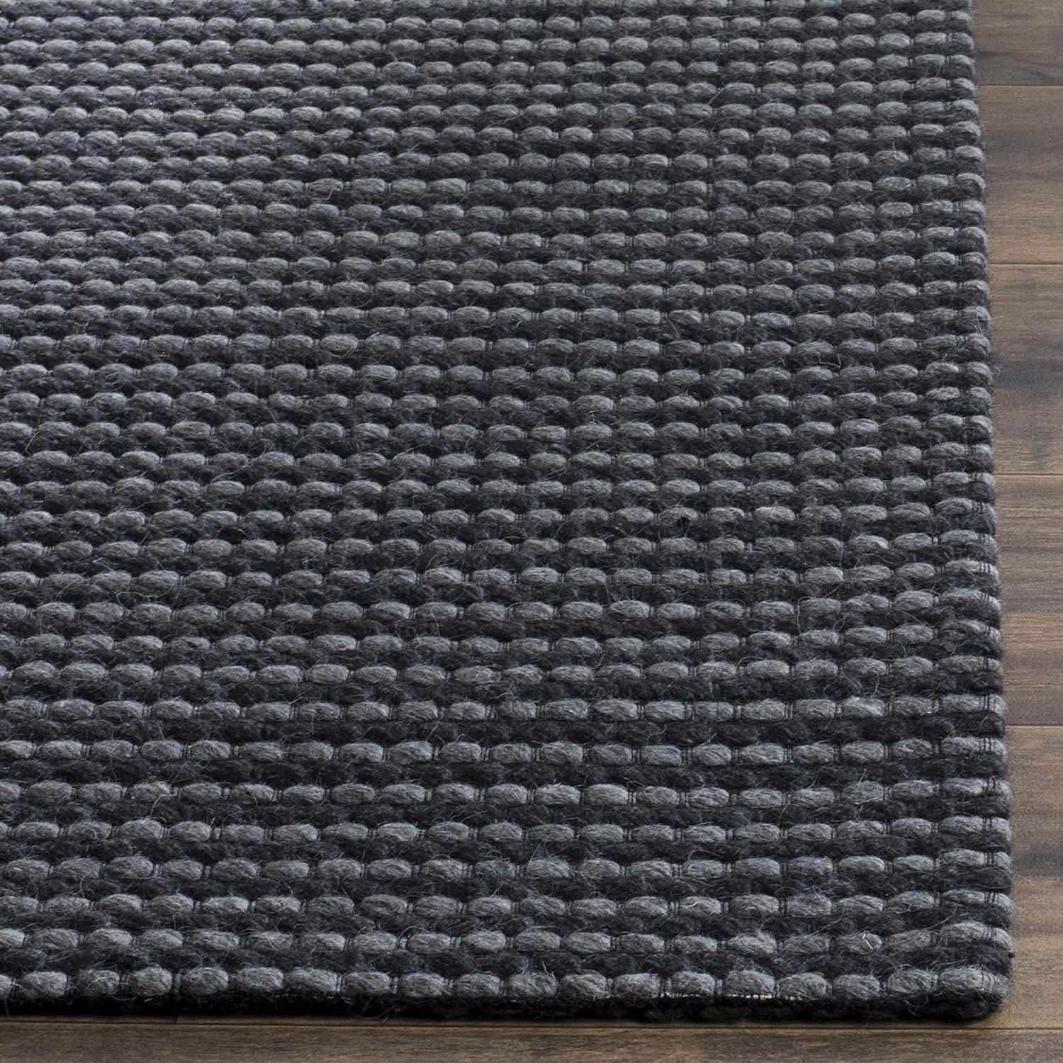 Handwoven Grey/Black Braided Wool & Synthetic 3' x 5' Rug