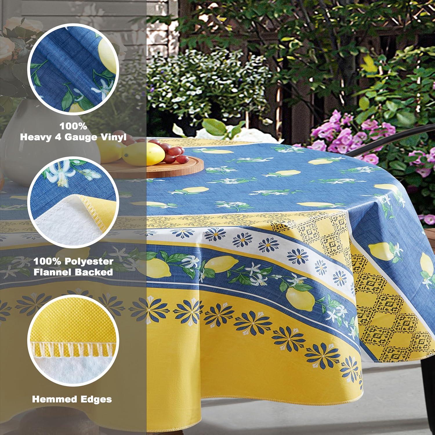 Home Bargains Plus French Country Lemon Grove 60 x 84 Inch Oval Vinyl Tablecloth with Flannel Backing