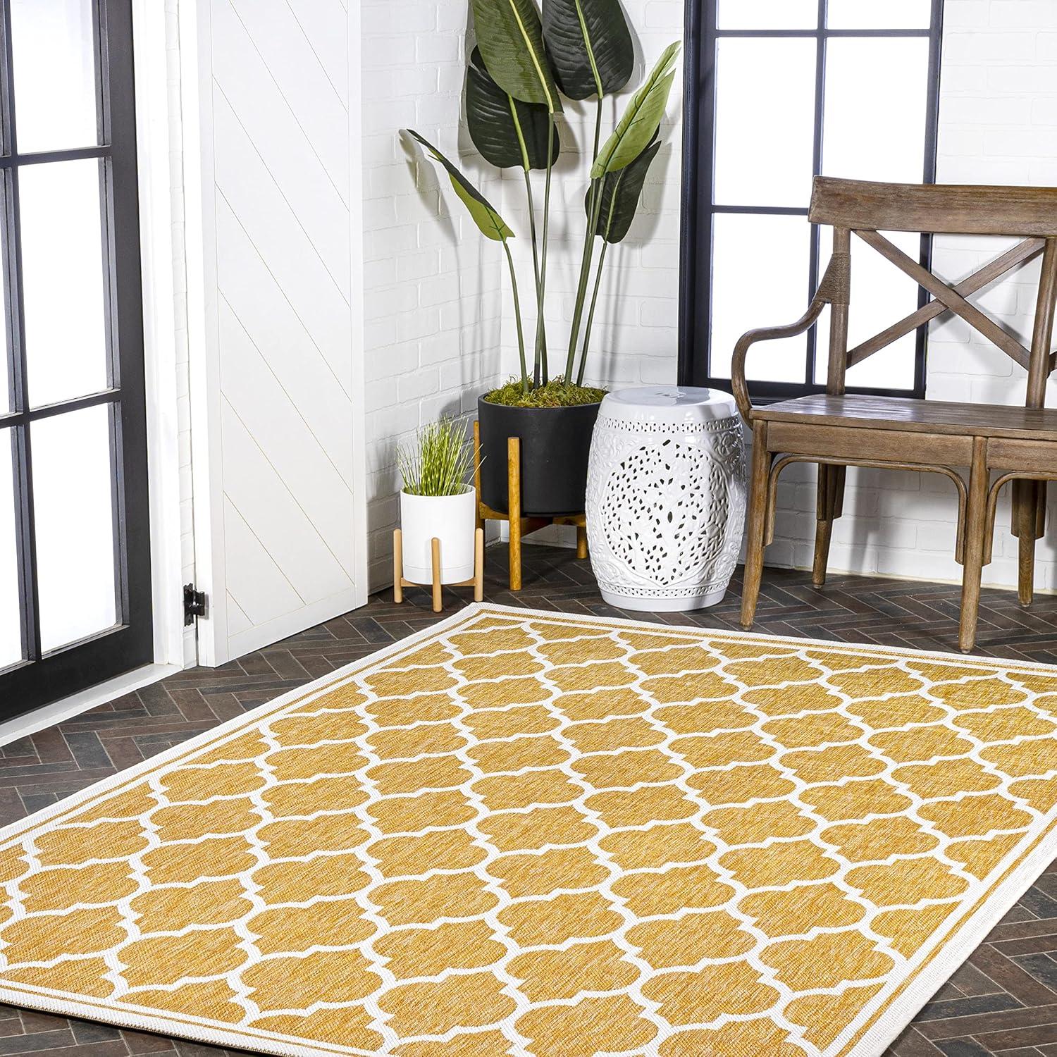 Moroccan Trellis Yellow/Cream 9' x 12' Synthetic Indoor/Outdoor Rug