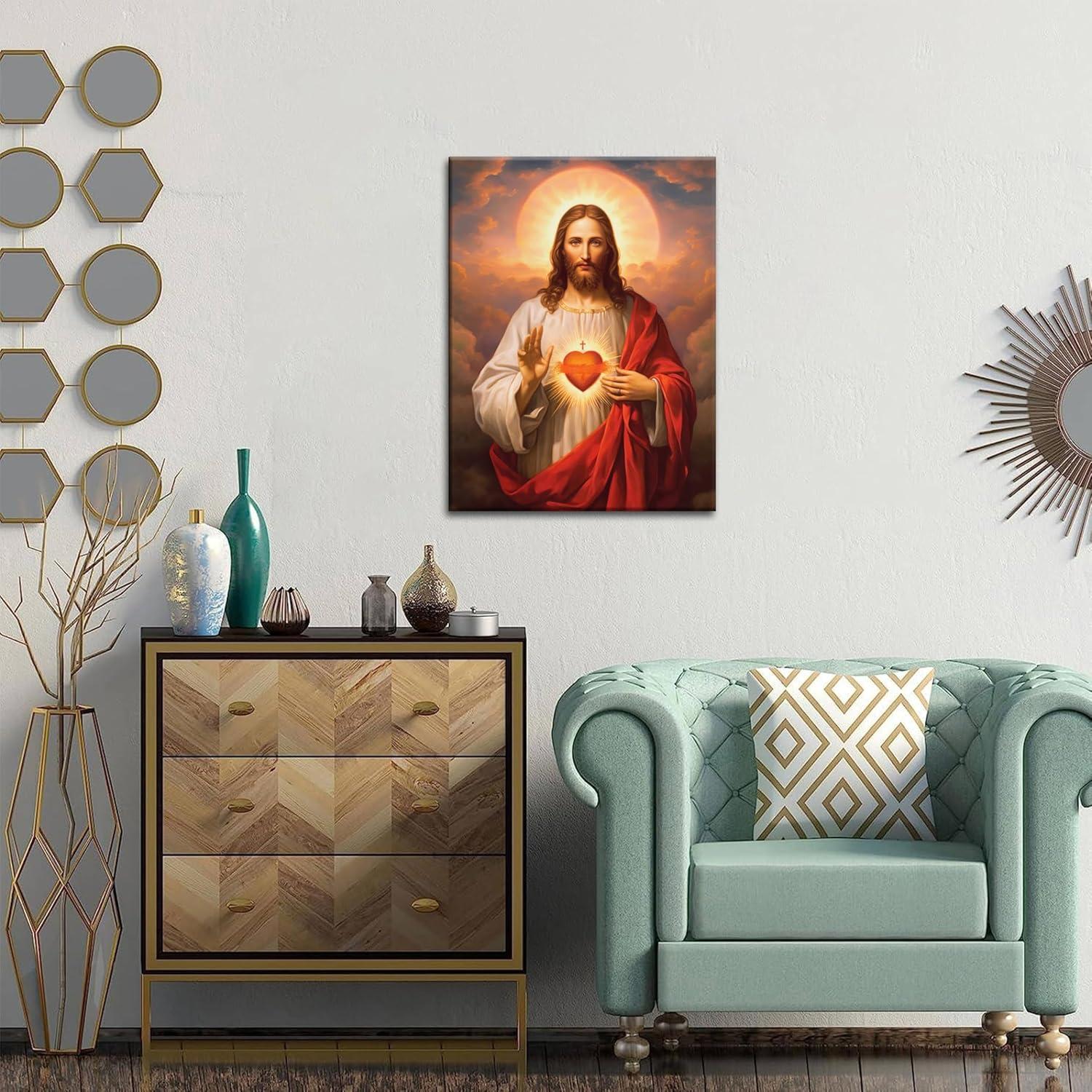 Sacred Heart of Jesus Religious Canvas Wall Art