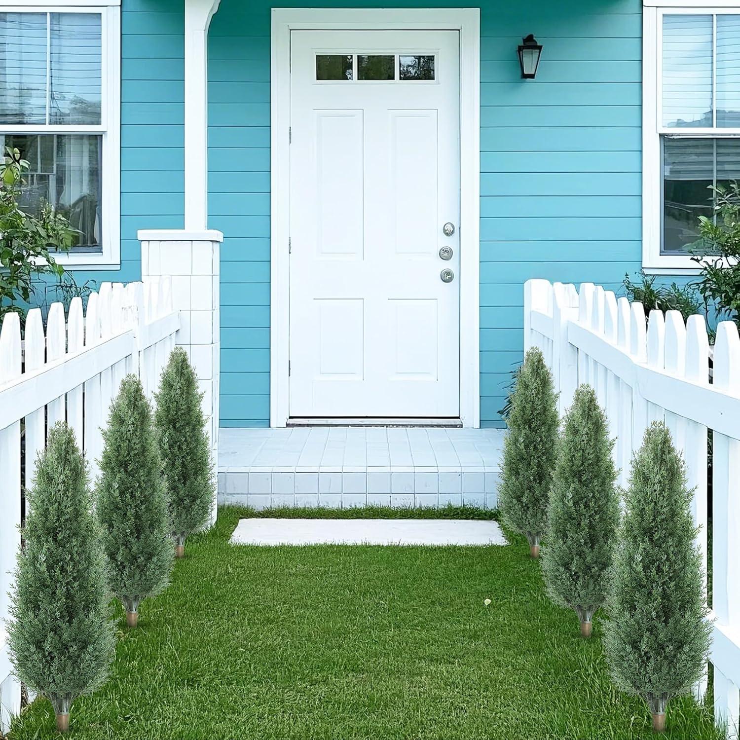 3ft Artificial Topiary Trees Set of 2, Faux Boxwood Tree for Outdoor Decor, Topiaries Plants Artificial Outdoors for Front Door Patio Garden C38