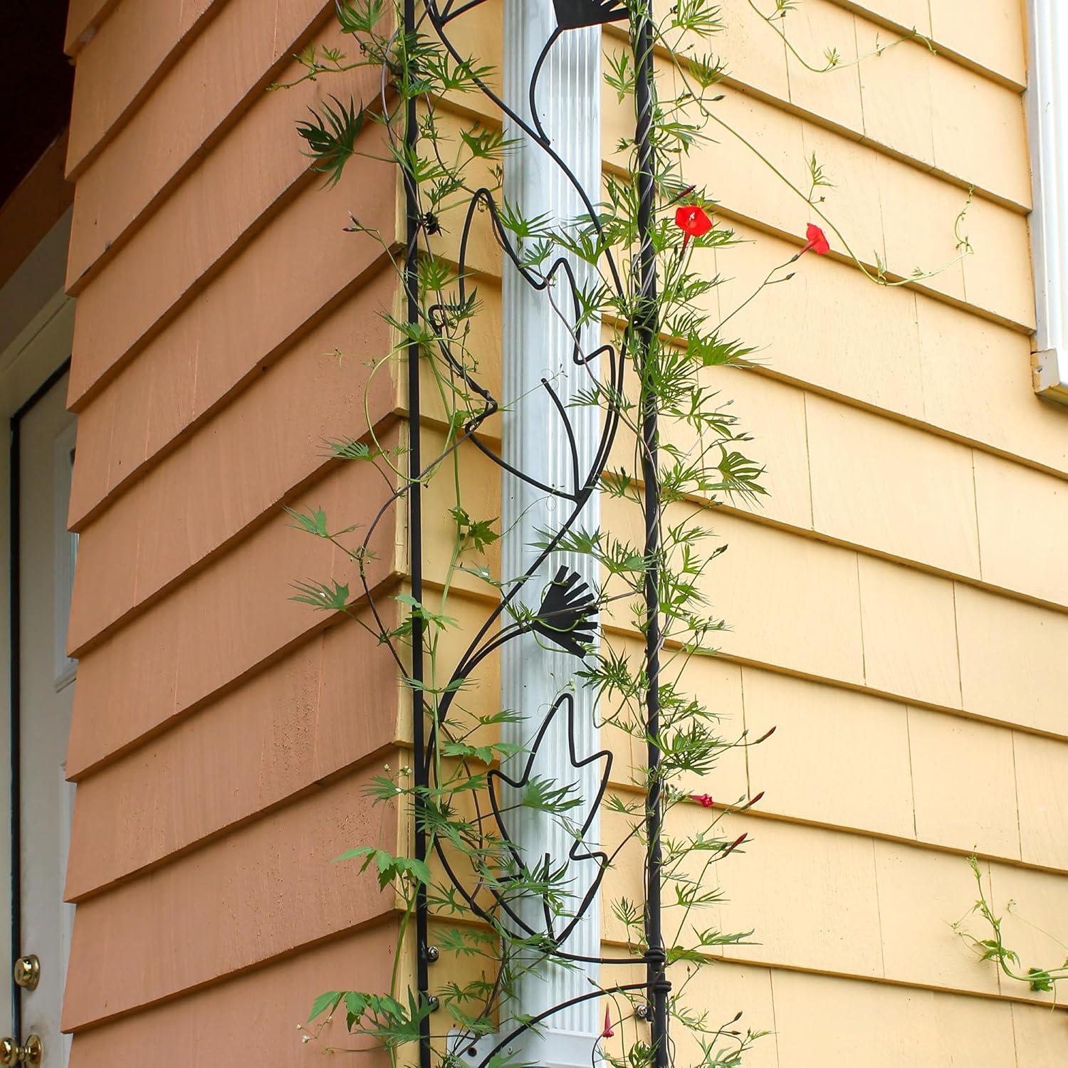 46" Tall Iron Downspout Decorative Garden Trellis - Black Powder Coat Finish, Weather-Resistant, Easy Installation - Achla Designs