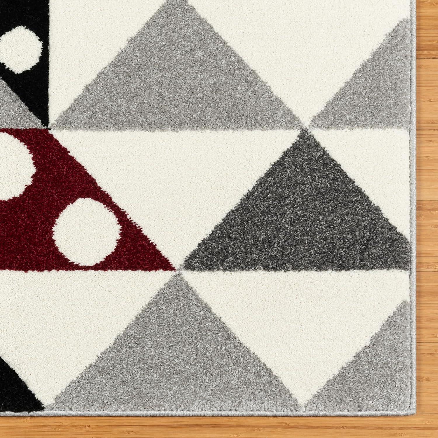 Disney Bravo Mickey Mouse Minnie Pyramids Modern Geometric Ivory/ Black/ Red Area Rug