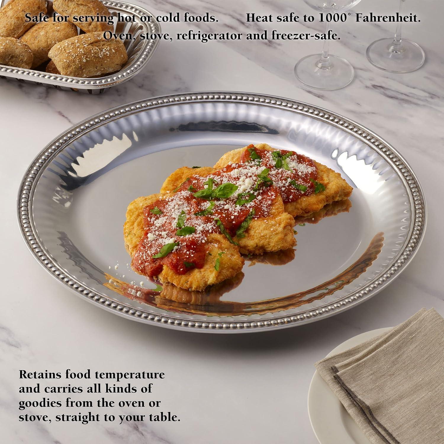 Wilton Armetale Wilton Armetale Flutes and Pearls Oval Serving Tray, 15.5-Inch-by-17.75-Inch