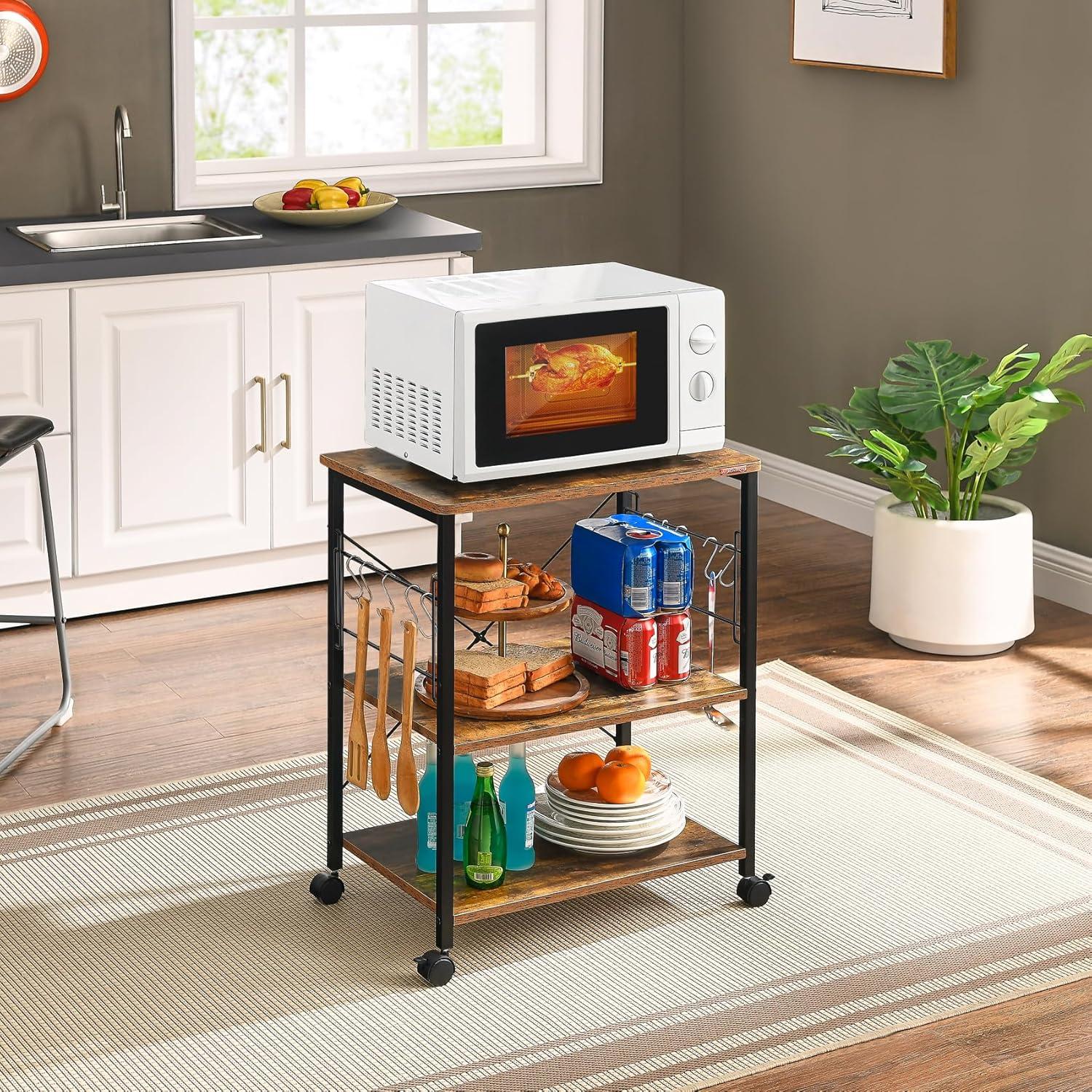 Rustic Brown 3-Tier Rolling Kitchen Utility Cart with Storage