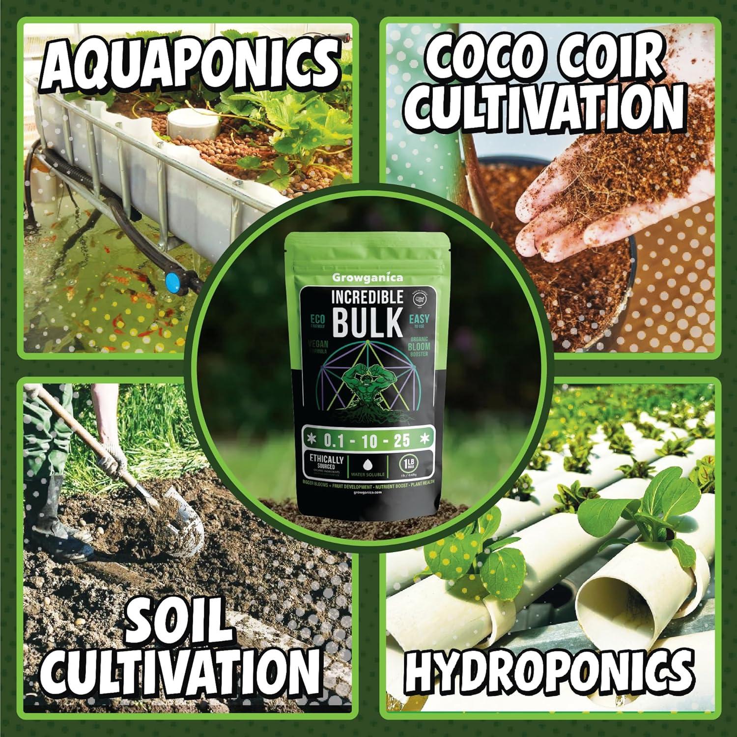 Growganica Incredible Bulk Organic Bloom Booster Garden Fertilizer 0.1-10-25 (1lb)