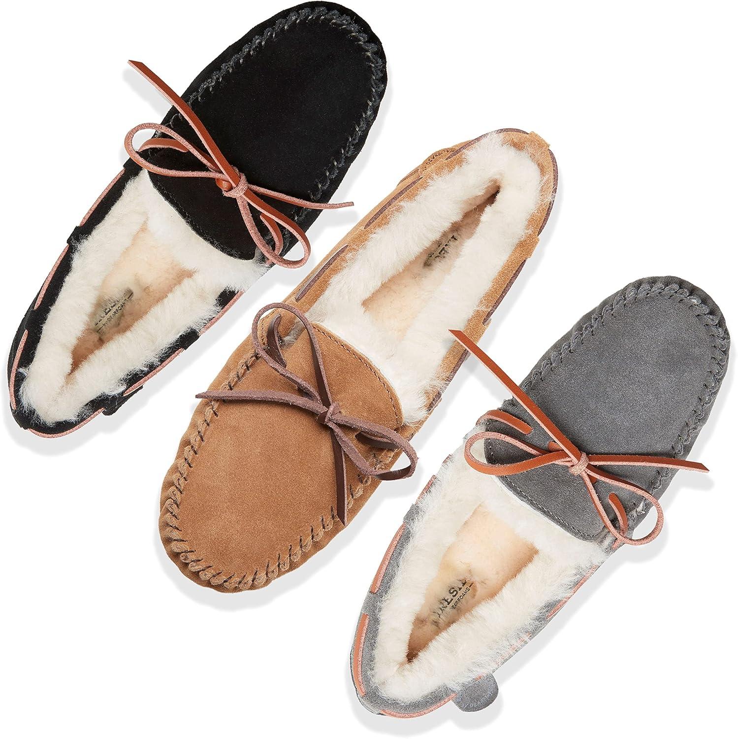 Fireside By Dearfoams Women's Victoria Genuine Shearling Moccasin with Tie