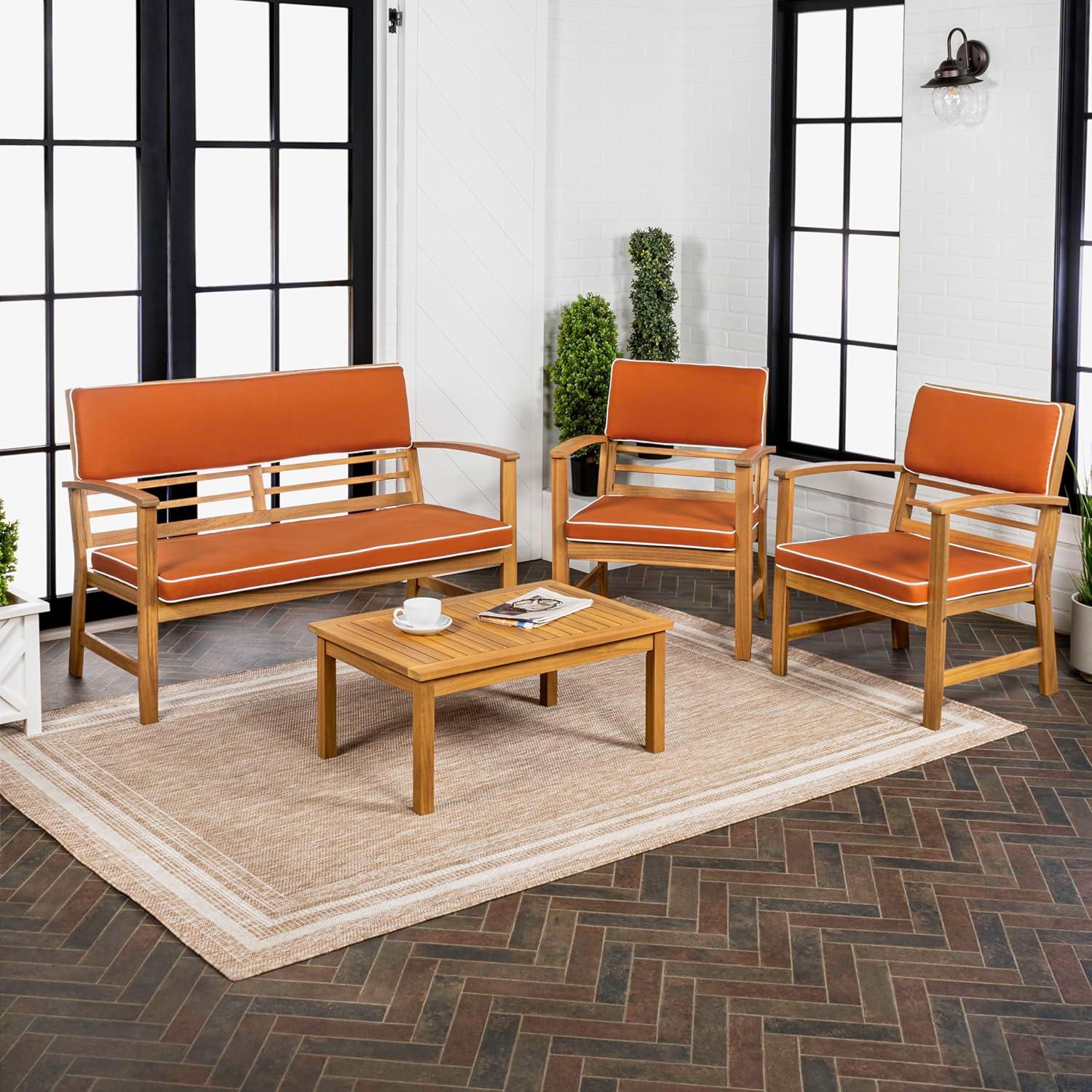 Barclay 4-Piece Modern Coastal Acacia Wood Conversation Outdoor Patio Set with Cushions - JONATHAN Y