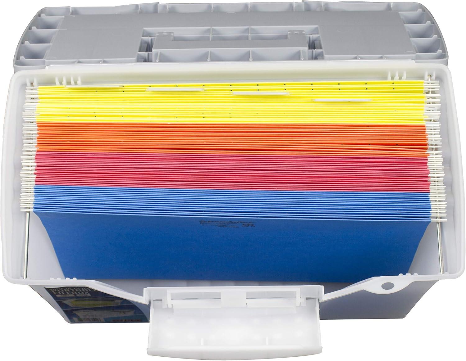 Portable Letter/Legal Filebox With Organizer Lid, Letter/Legal Files, 14.5" X 10.5" X 12", Clear/Silver