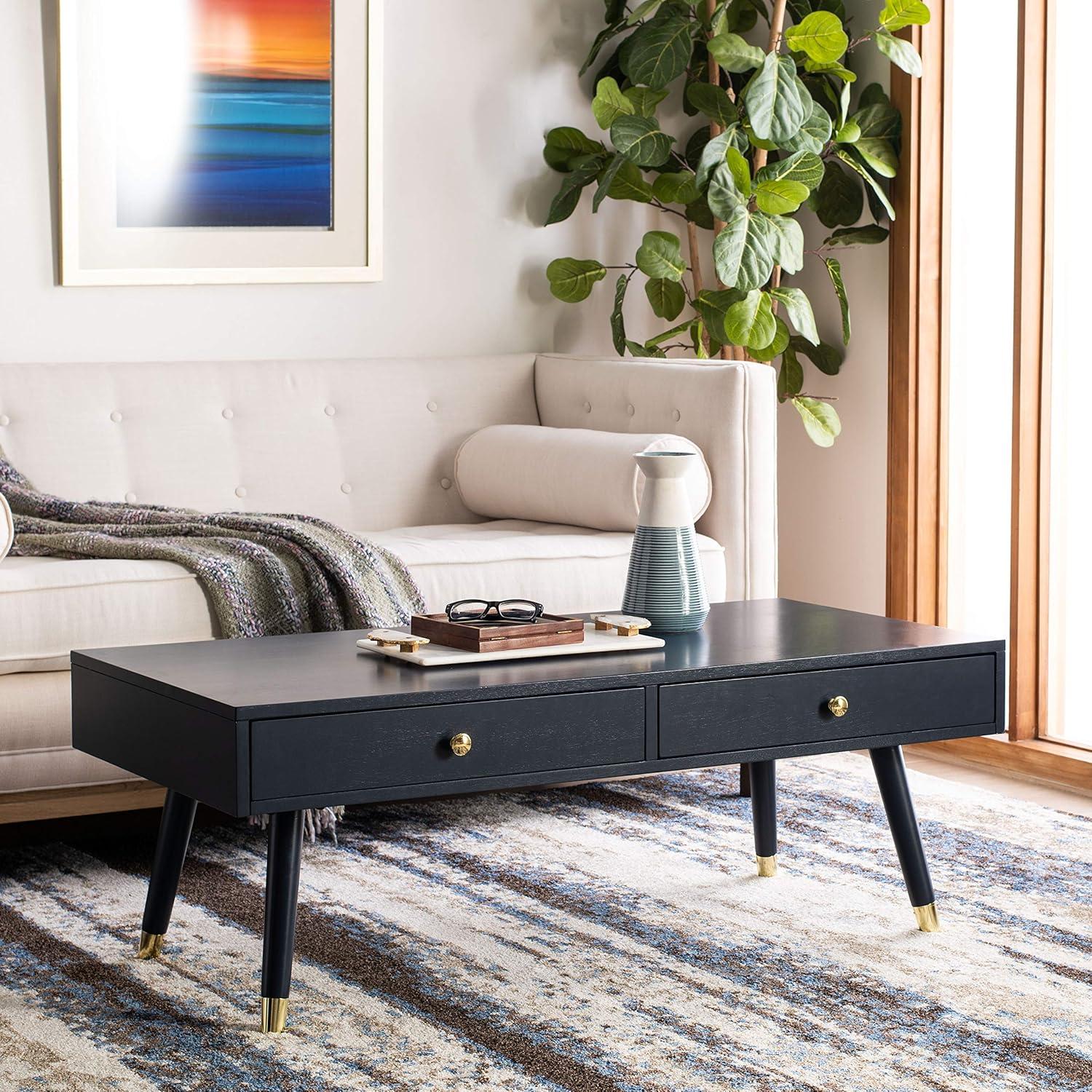 SAFAVIEH Levinson 2-Drawer Rustic Gold Cap Coffee Table, Navy