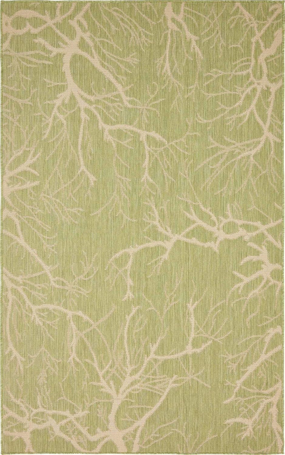 Serene Light Green and Beige Outdoor Botanical Rug - 5' x 8' Rectangular