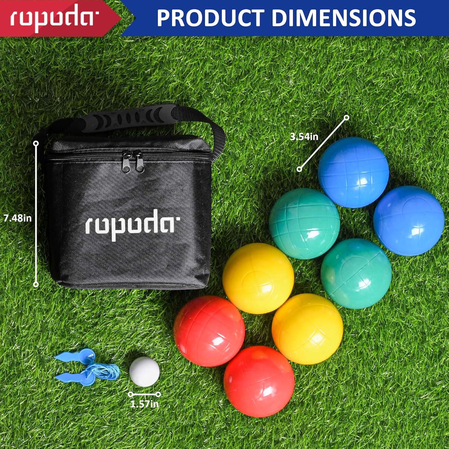 ropoda 90mm Bocce Ball Set, Lighter Bocce Ball for Beginners with 8 Balls, Pallino, Case and Measuring Rope for Backyard/Beach/Lawn, Composite Plastic for Kids Teens Beginners