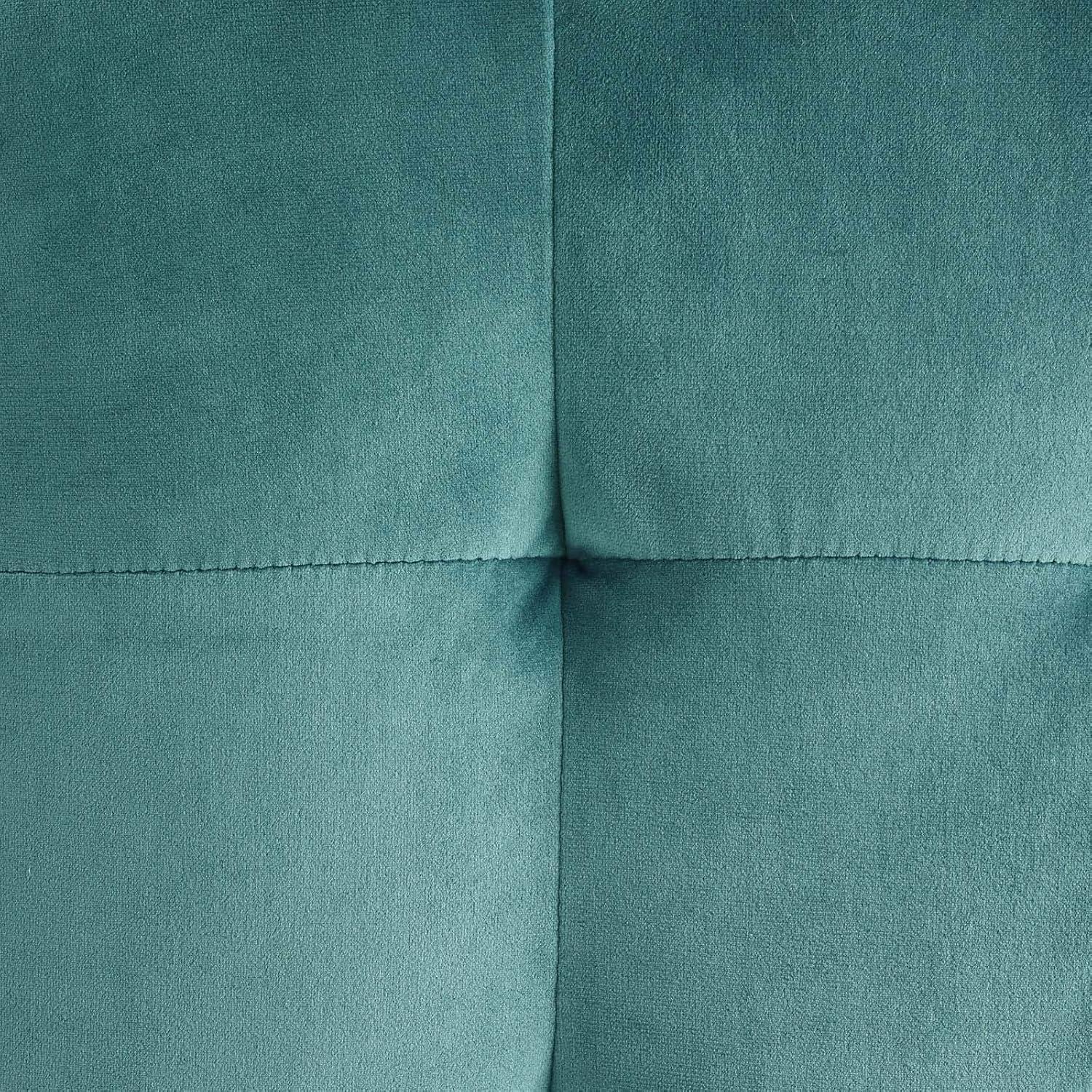 Teal Tufted Velvet Cube Ottoman with Button Details