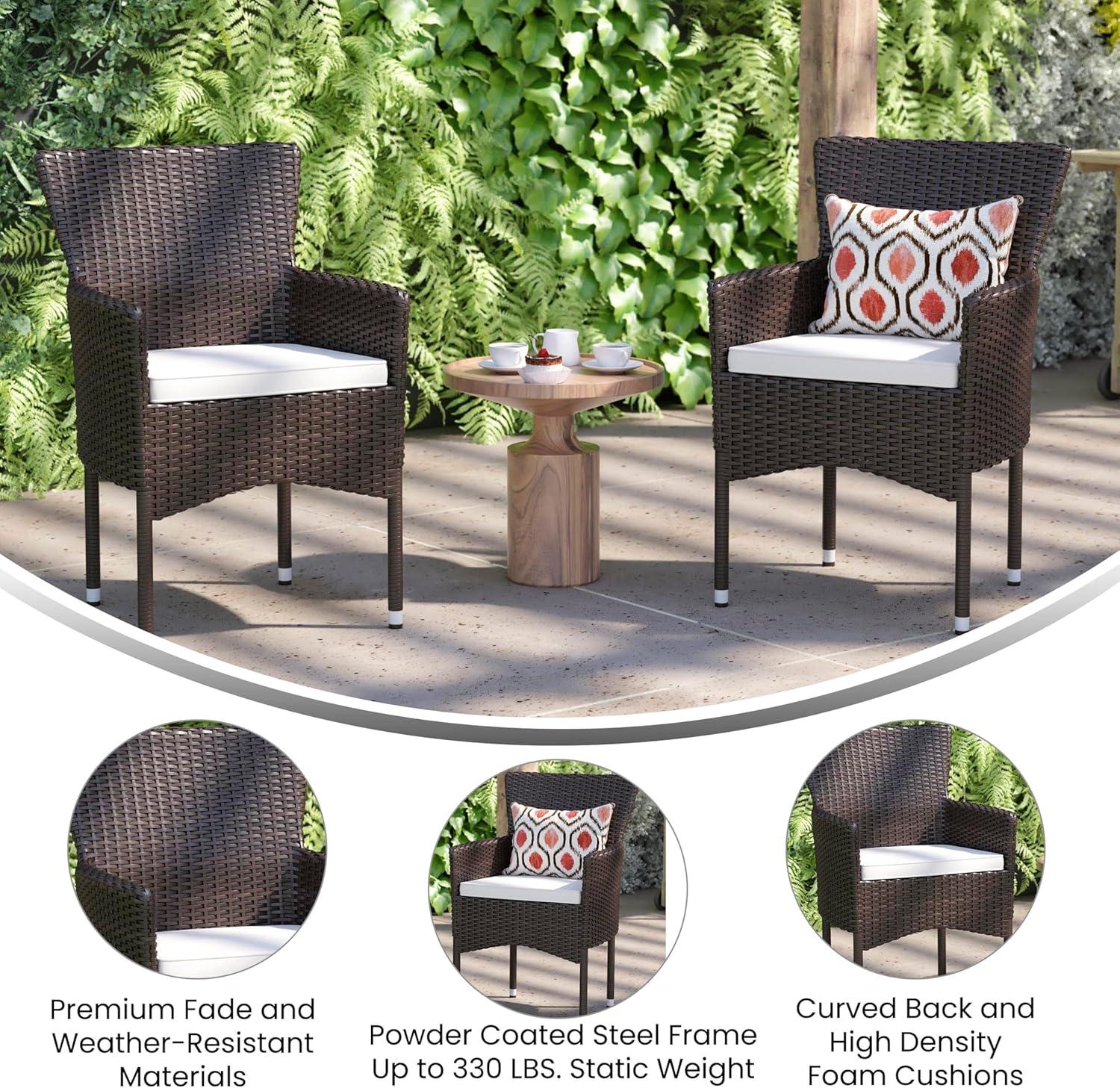 Flash Furniture Maxim Modern Espresso Wicker Patio Armchairs for Deck or Backyard, Fade and Weather-Resistant Frames and Cream Cushions-Set of 2