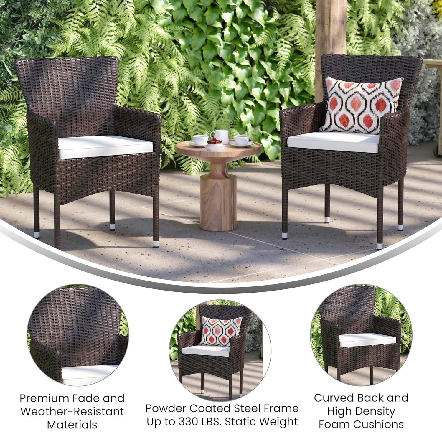 Flash Furniture Maxim Modern Espresso Wicker Patio Armchairs for Deck or Backyard, Fade and Weather-Resistant Frames and Cream Cushions-Set of 2