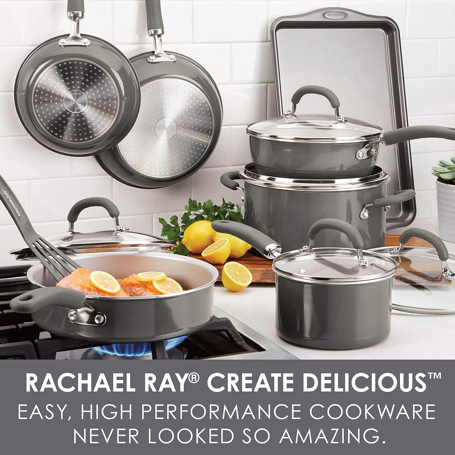 Gray Shimmer 13-Piece Nonstick Aluminum Cookware Set with Stainless Steel Handles