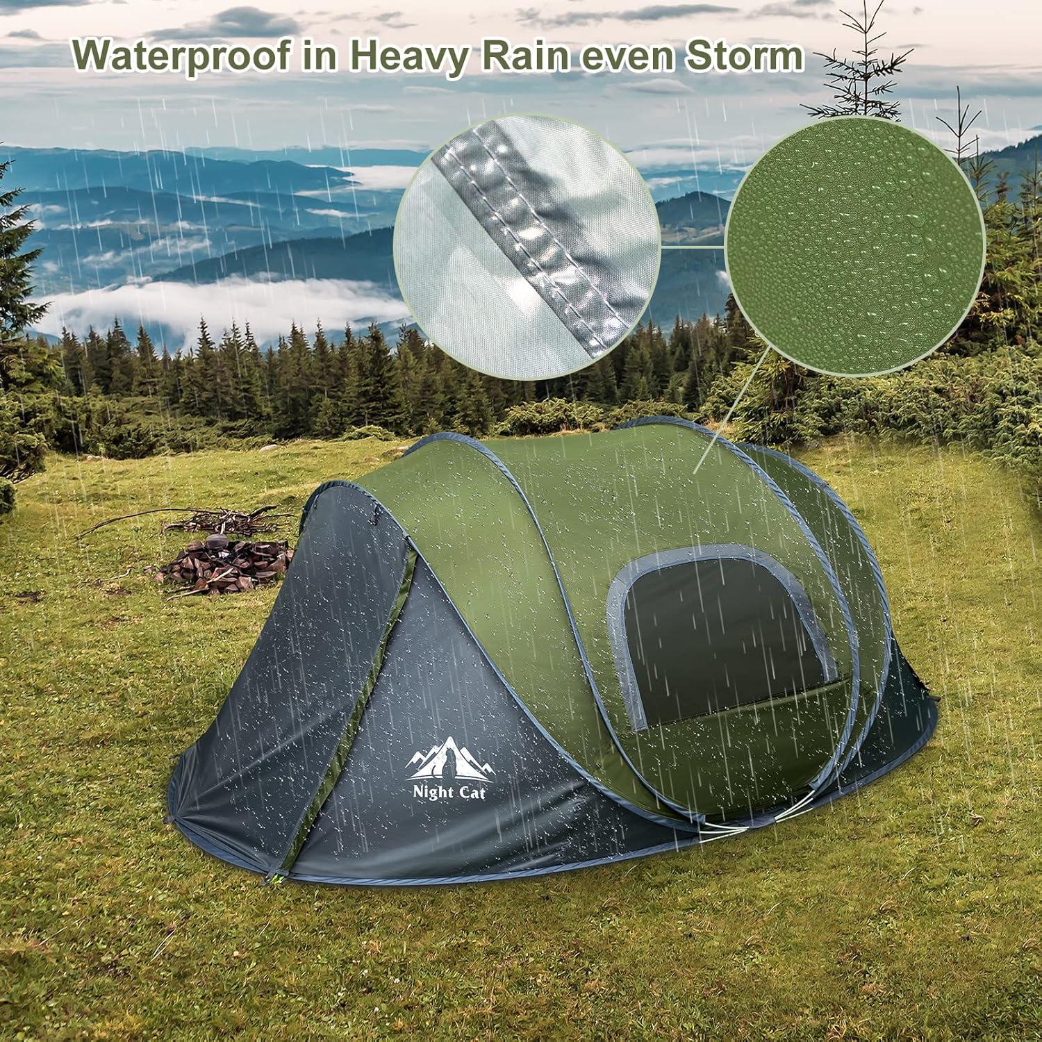 Green Pop-Up Dome Camping Tent for 2 Persons with Porch