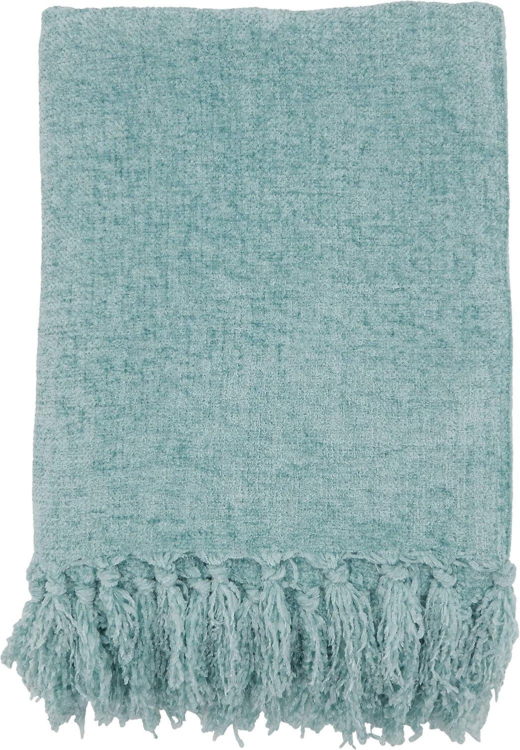 Aqua Soft Chenille Fringed Edge 50" x 60" Throw Blanket