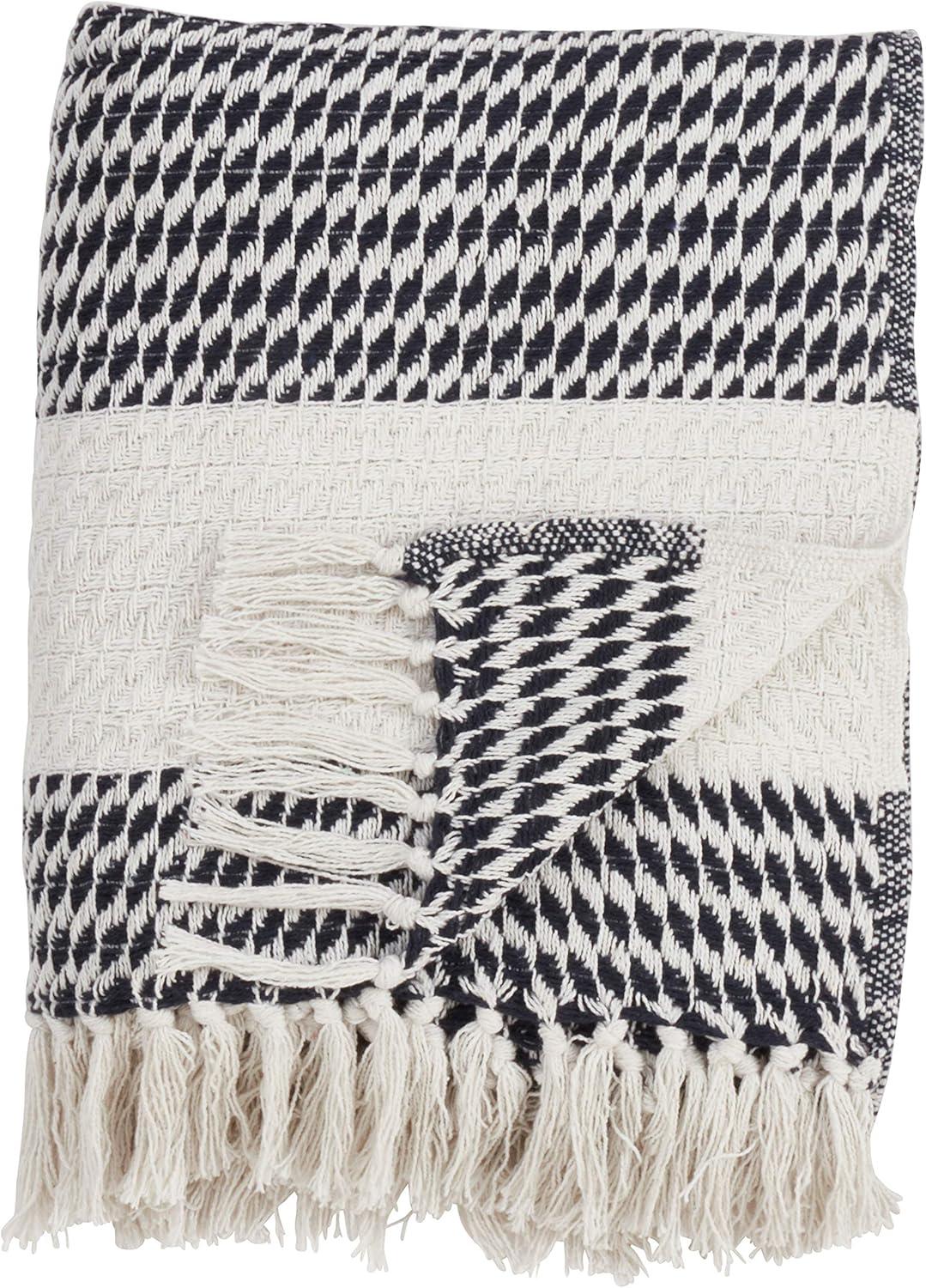 50" x 60" Multicolor Cotton Geometric Throw Blanket with Fringe