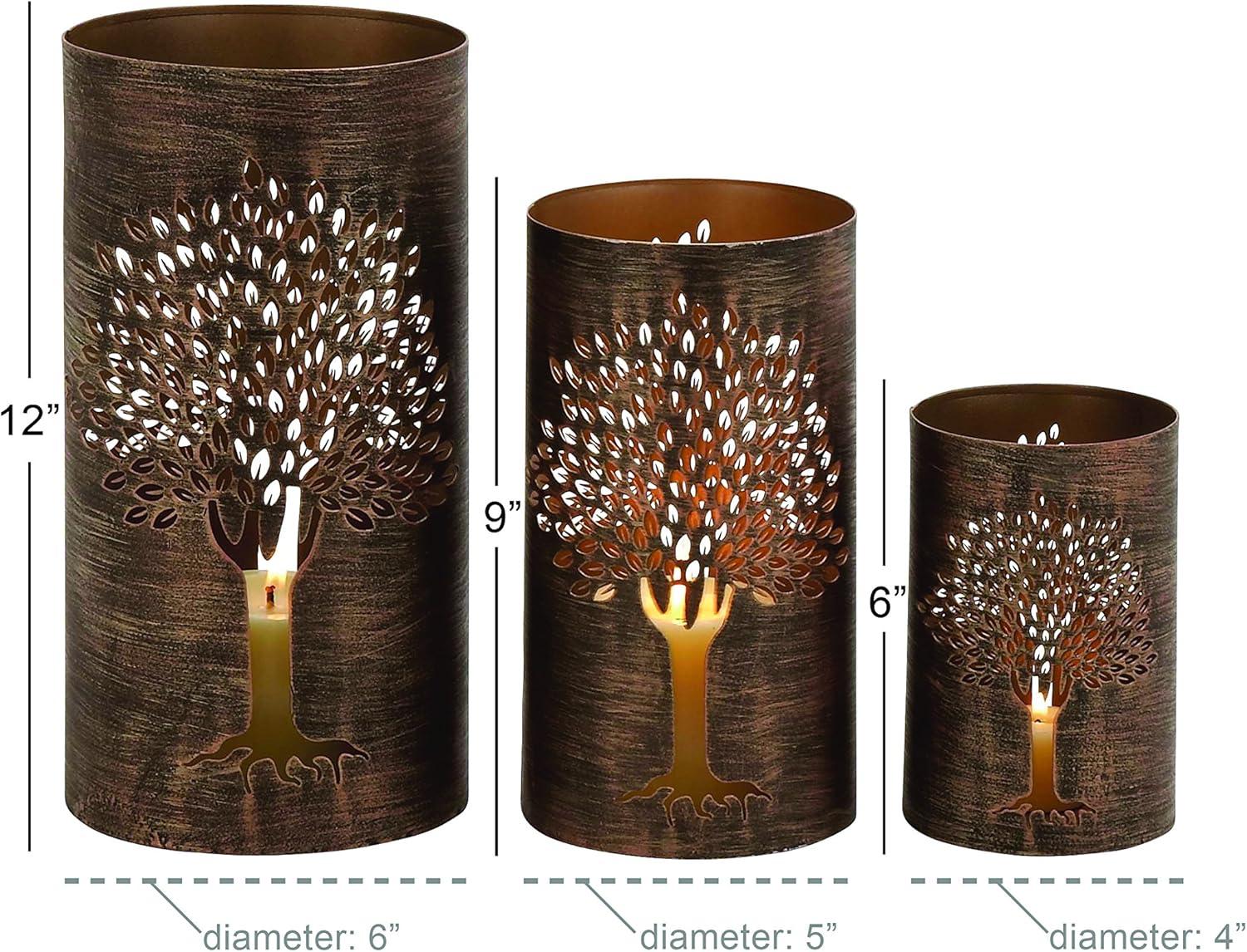 DecMode 3 Holder Copper Metal Tree Decorative Candle Lantern, Set of 3