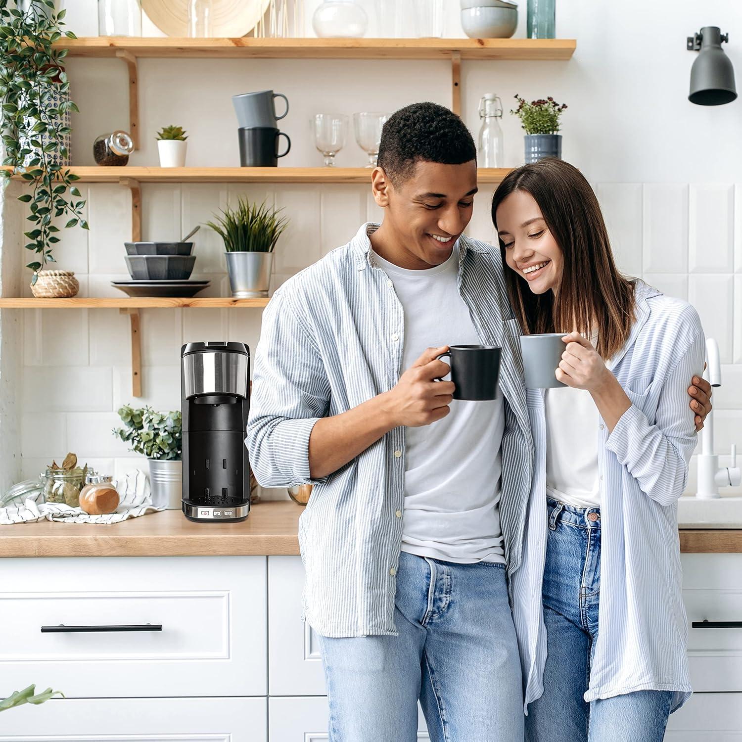 Mixpresso Coffee Maker Single Serve For Ground Coffee & Compatible With K Cup Pods, With 14oz Travel Mug & Reusable Filter For Home, Office & Camping, 30oz Removable Water Tank.