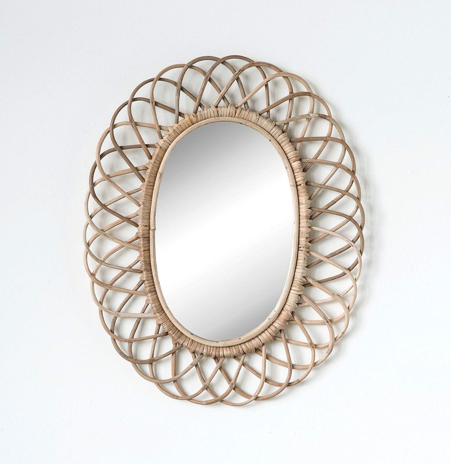 Oval Woven Bamboo Wall Mirror Brown - Storied Home