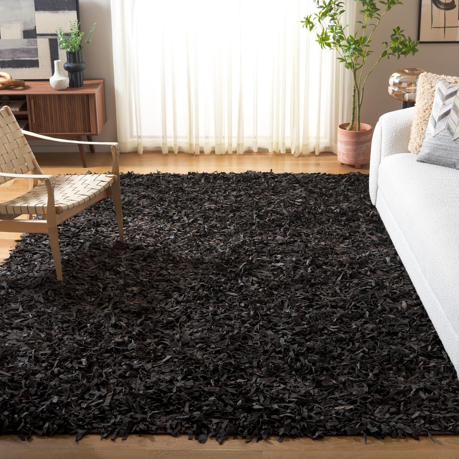 Leather Shag LSG511 Handwoven Area Rug - Black - 8'x10' - Safavieh