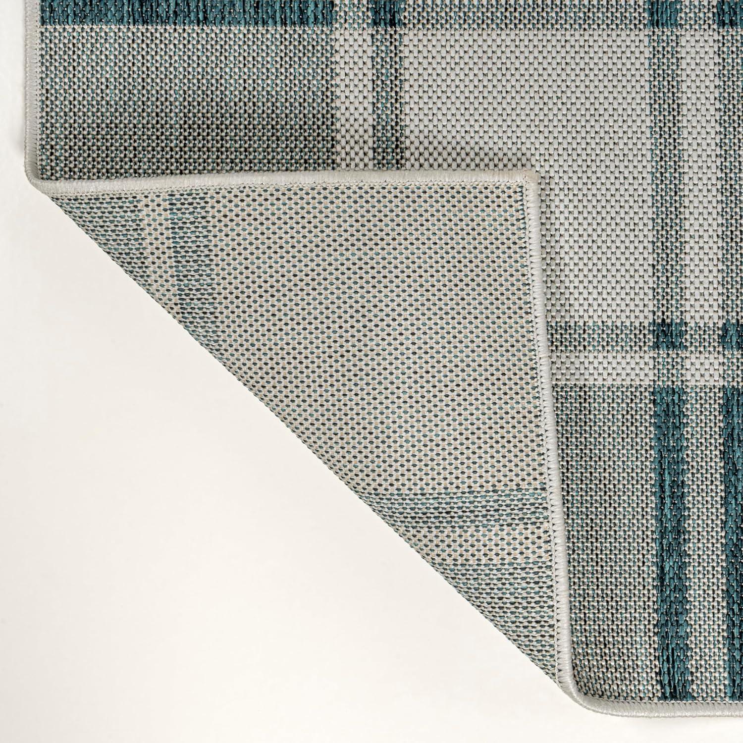 Sabine Traditional Farmhouse Bold Gingham Turquoise/Cream 8 ft. x 10 ft. Indoor/Outdoor Area Rug