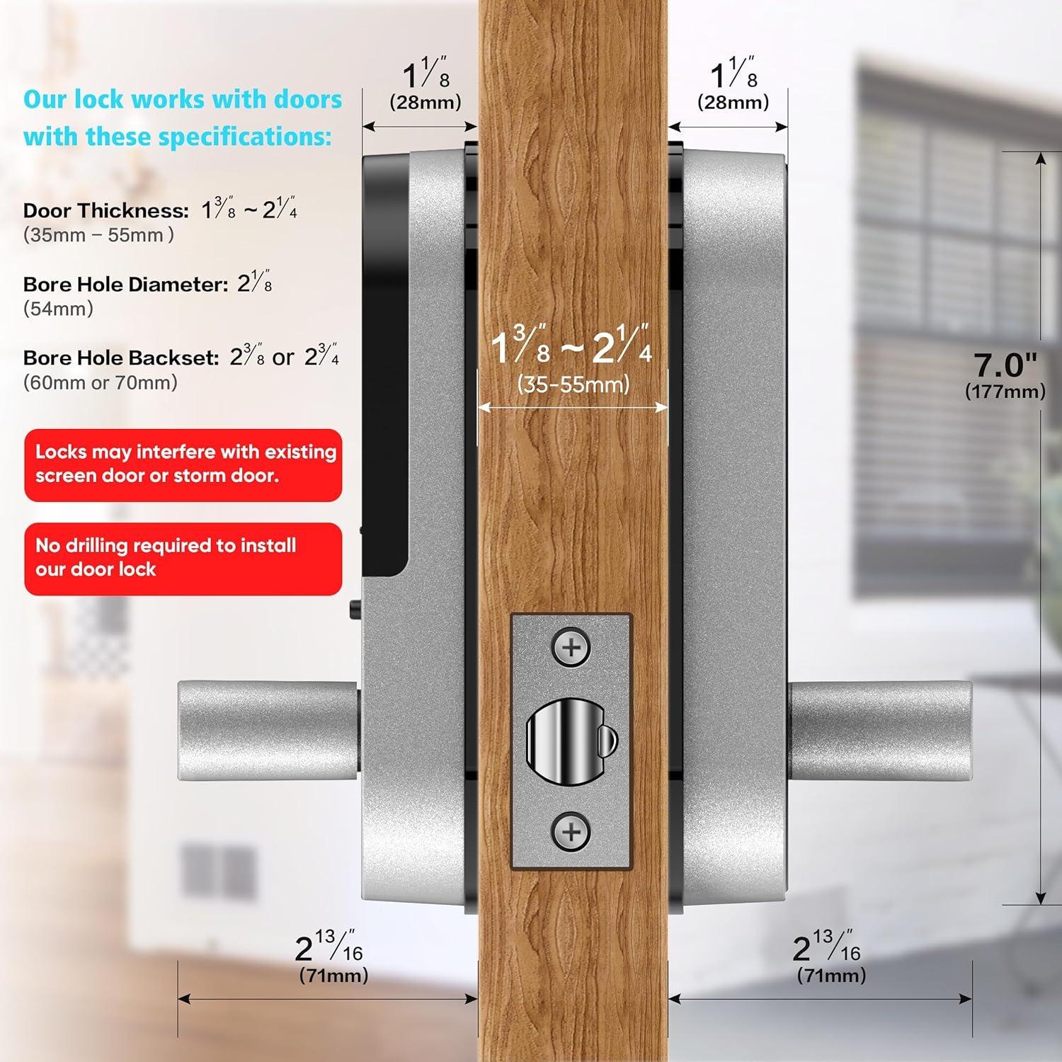 Silver Keyless Entry Smart Door Lock with Keypad and Fingerprint