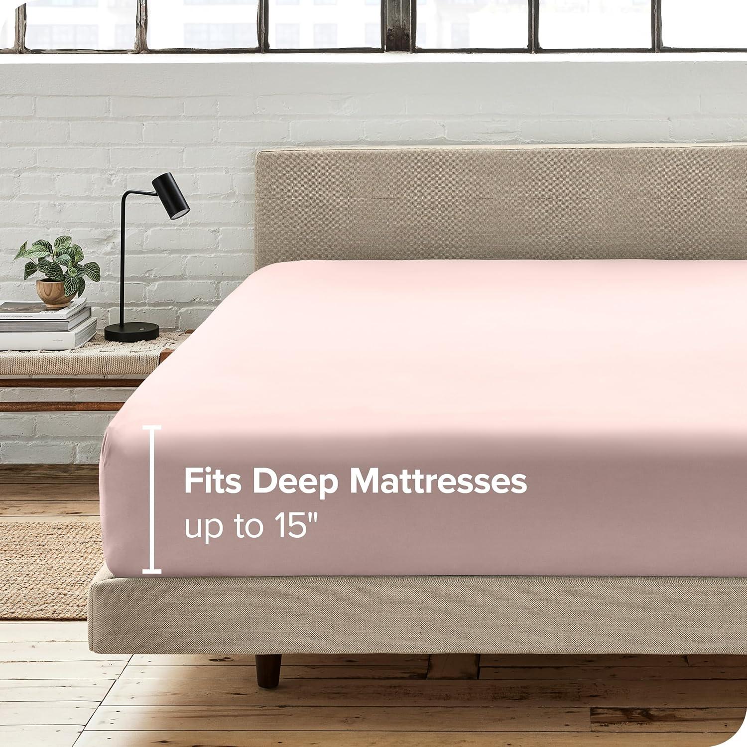 300 Thread Count Organic Cotton Percale Twin Fitted Sheet Dusty Pink by Bare Home
