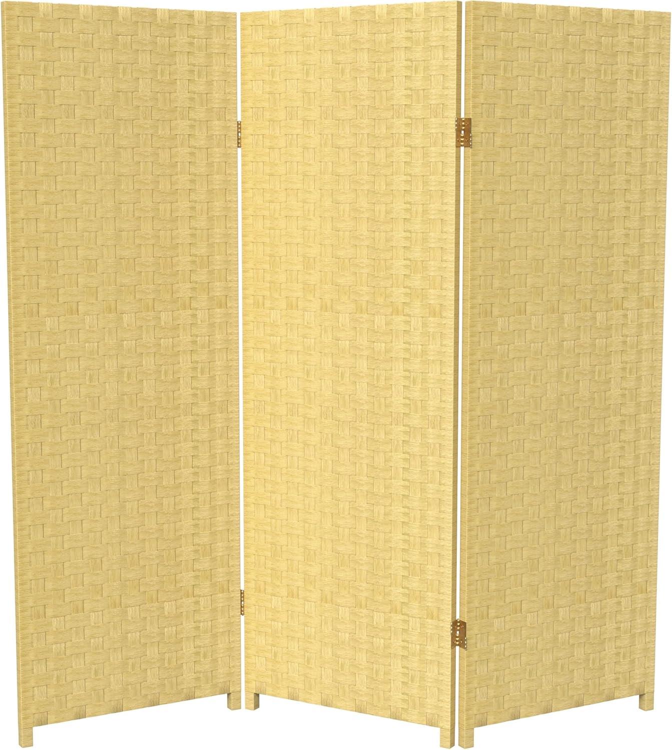 Oriental Furniture 4 ft. Tall Woven Fiber Room Divider - Dark Beige - 3 Panel